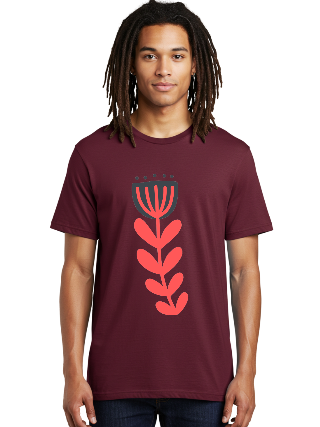 Flower-2 Men'S Graphic Tee, 100% Cotton, Comfortable Casual Summer Wear, Machine Washable, Simple Flower Design, Floral Pattern, Minimalist Art, Red And Black Hues, Bold Graphics, Stylized Bloom, Modern Illustration, Flower Graphic Aab722