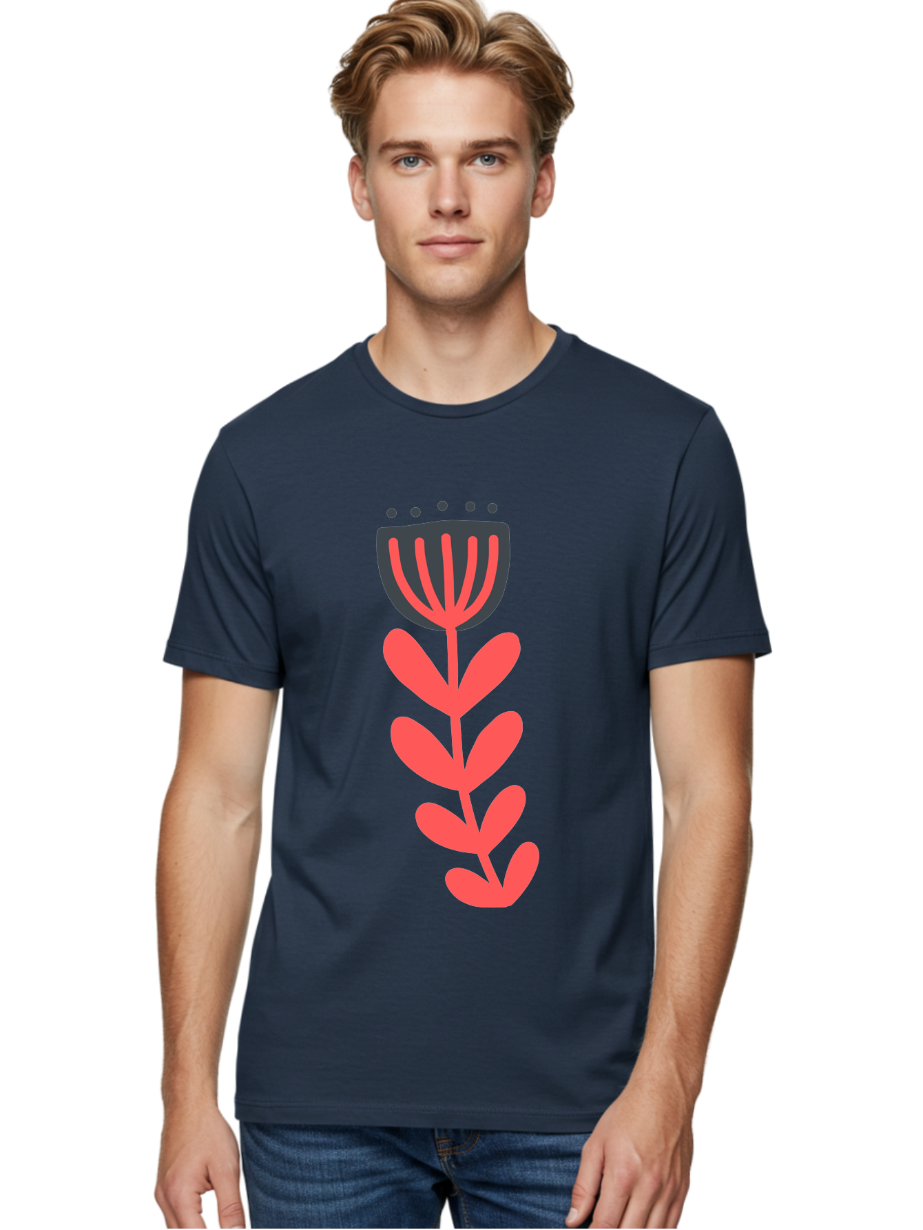 Flower-2 Men'S Graphic Tee, 100% Cotton, Comfortable Casual Summer Wear, Machine Washable, Simple Flower Design, Floral Pattern, Minimalist Art, Red And Black Hues, Bold Graphics, Stylized Bloom, Modern Illustration, Flower Graphic Aab722