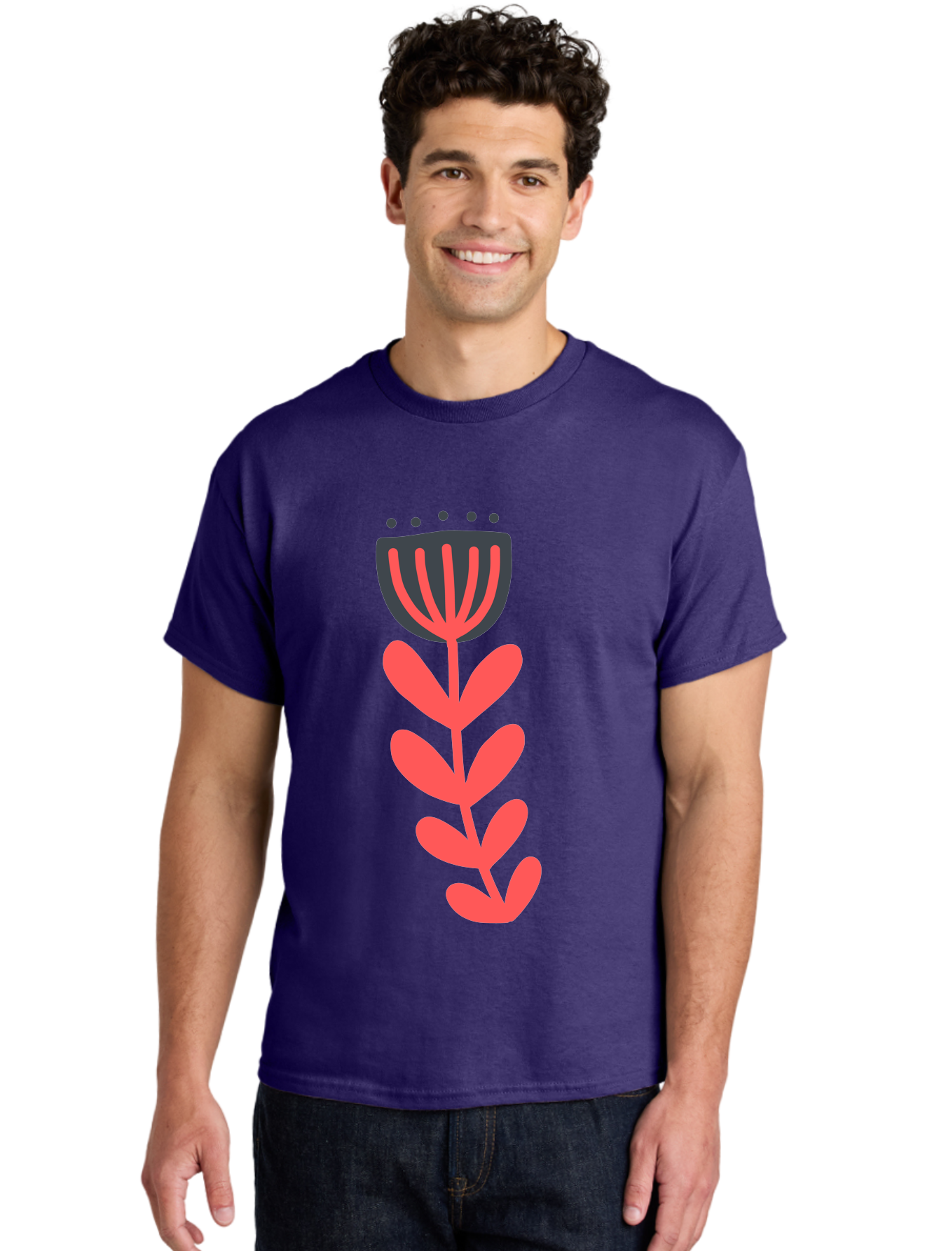 Flower-2 Men'S Graphic Tee, 100% Cotton, Comfortable Casual Summer Wear, Machine Washable, Simple Flower Design, Floral Pattern, Minimalist Art, Red And Black Hues, Bold Graphics, Stylized Bloom, Modern Illustration, Flower Graphic Aab722