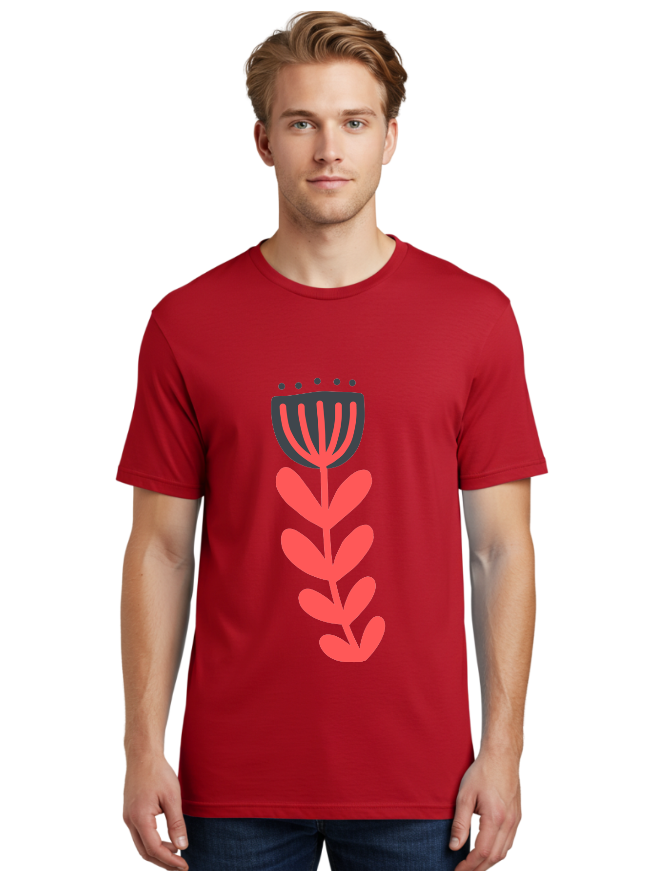 Flower-2 Men'S Graphic Tee, 100% Cotton, Comfortable Casual Summer Wear, Machine Washable, Simple Flower Design, Floral Pattern, Minimalist Art, Red And Black Hues, Bold Graphics, Stylized Bloom, Modern Illustration, Flower Graphic Aab722