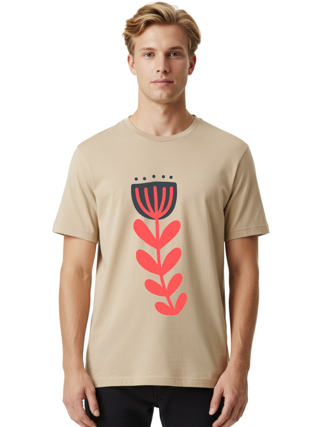 Flower-2 Men'S Graphic Tee, 100% Cotton, Comfortable Casual Summer Wear, Machine Washable, Simple Flower Design, Floral Pattern, Minimalist Art, Red And Black Hues, Bold Graphics, Stylized Bloom, Modern Illustration, Flower Graphic Aab722