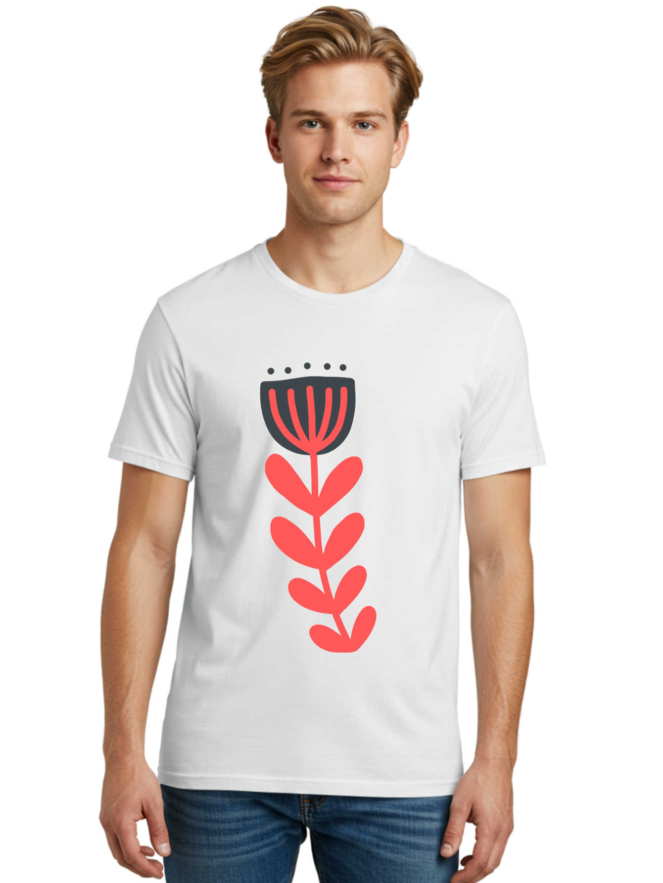 Flower-2 Men'S Graphic Tee, 100% Cotton, Comfortable Casual Summer Wear, Machine Washable, Simple Flower Design, Floral Pattern, Minimalist Art, Red And Black Hues, Bold Graphics, Stylized Bloom, Modern Illustration, Flower Graphic Aab722