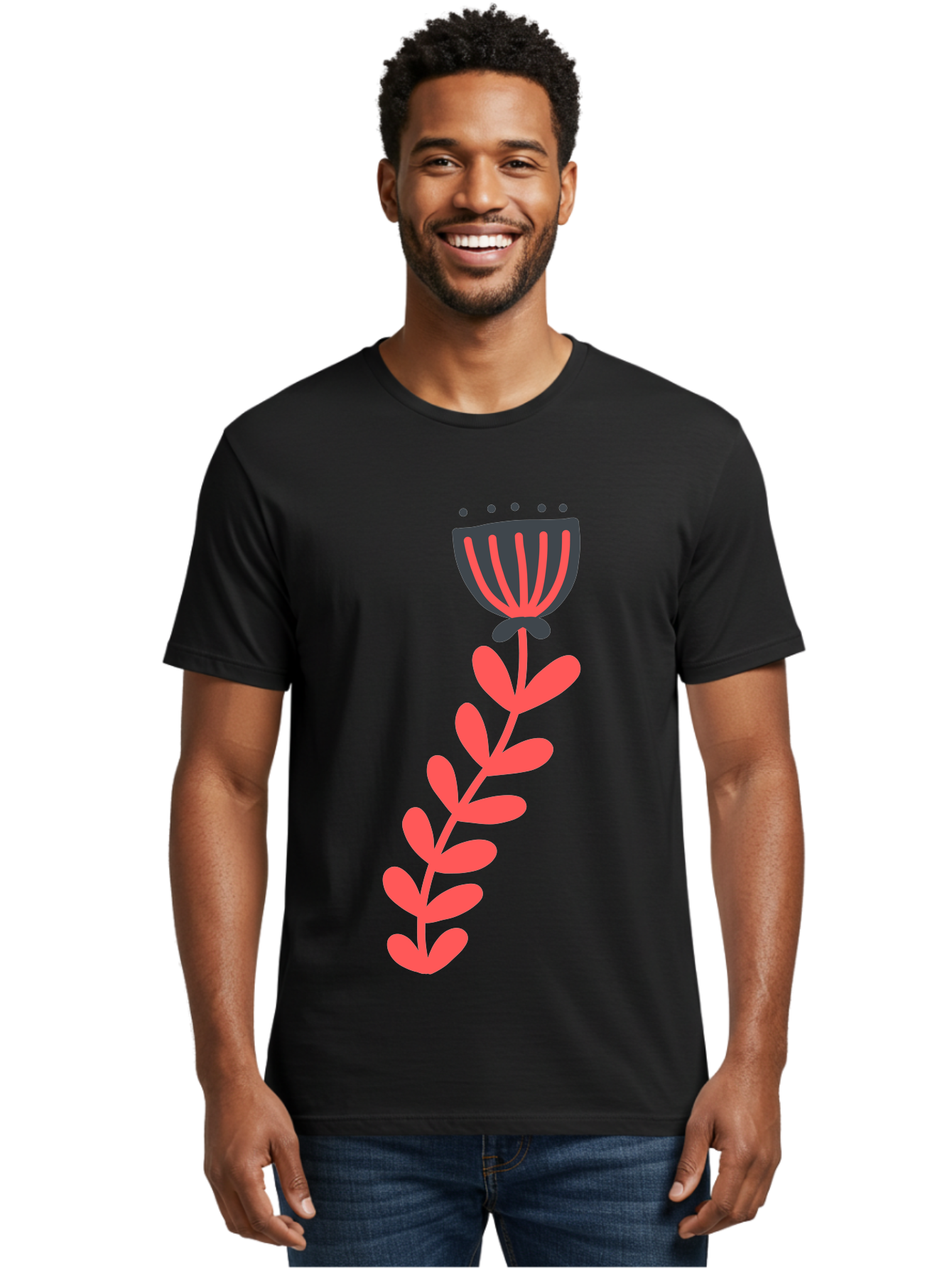 Flower-3 Men'S Graphic Tee, 100% Cotton, Comfortable Casual Summer Wear, Machine Washable, Simple Flower Illustration, Pink And Black Flower, Minimalist Design, Bold Lines, Graphic Art, Floral Motif, Modern Style Aab723