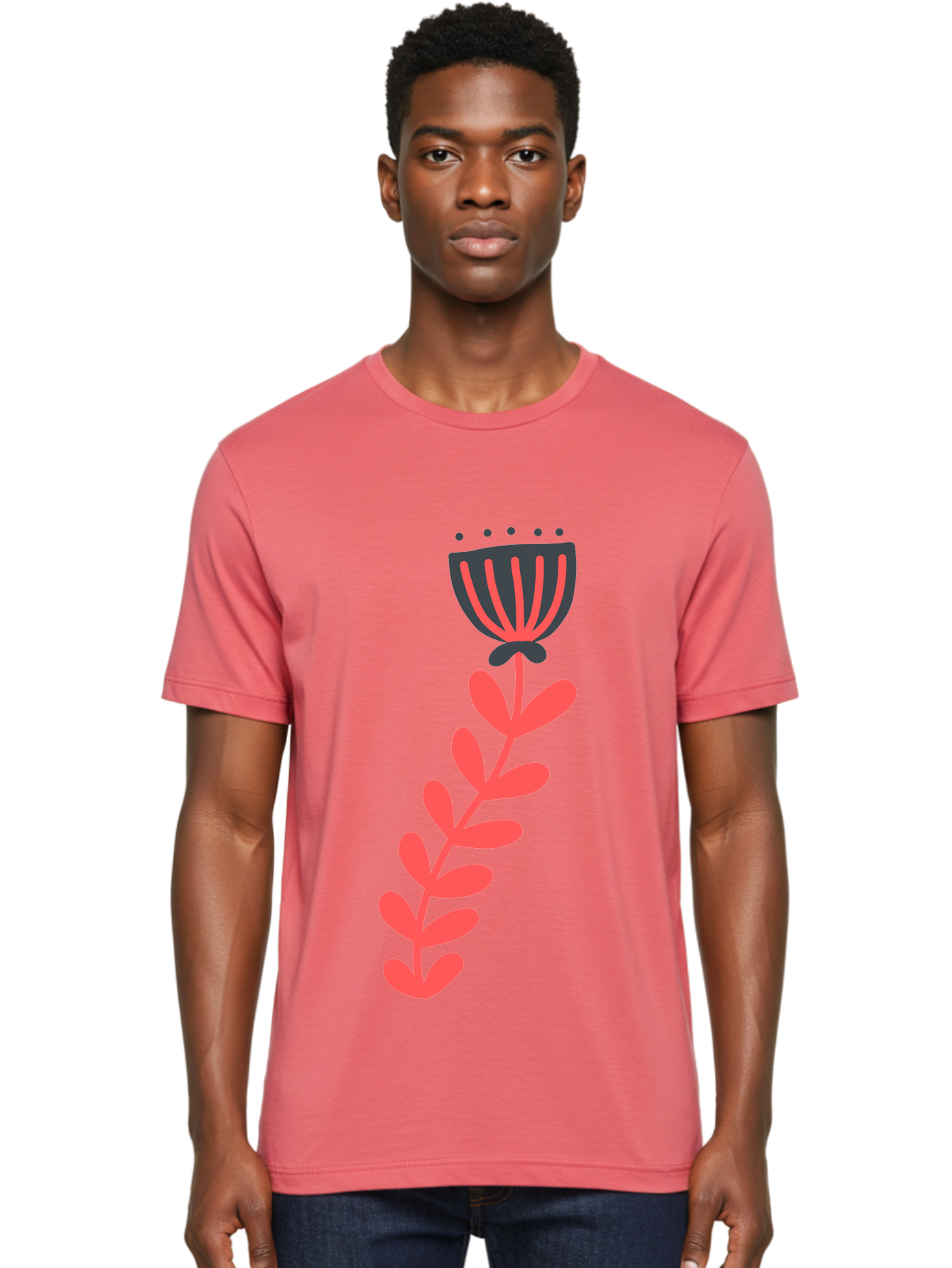 Flower-3 Men'S Graphic Tee, 100% Cotton, Comfortable Casual Summer Wear, Machine Washable, Simple Flower Illustration, Pink And Black Flower, Minimalist Design, Bold Lines, Graphic Art, Floral Motif, Modern Style Aab723