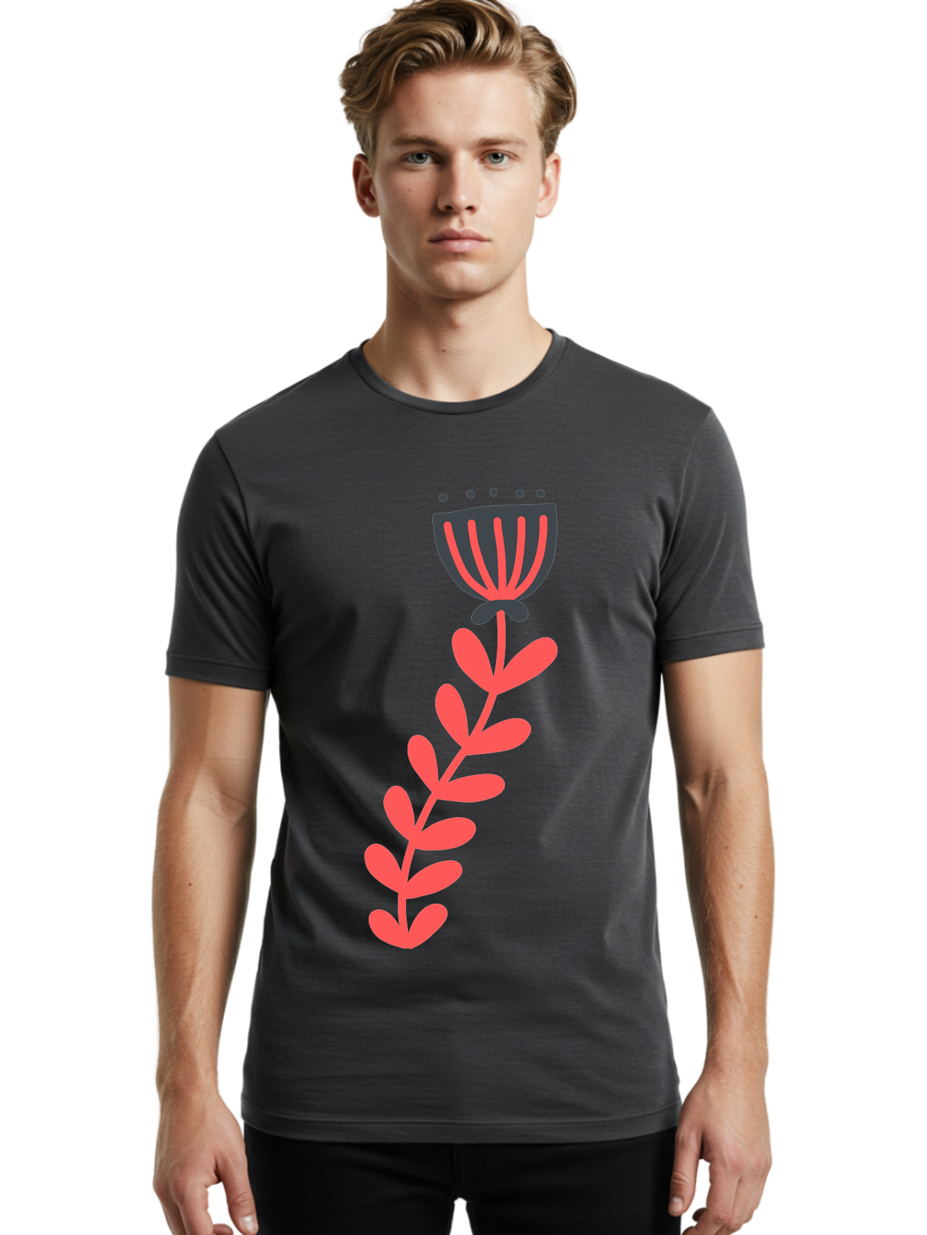 Flower-3 Men'S Graphic Tee, 100% Cotton, Comfortable Casual Summer Wear, Machine Washable, Simple Flower Illustration, Pink And Black Flower, Minimalist Design, Bold Lines, Graphic Art, Floral Motif, Modern Style Aab723