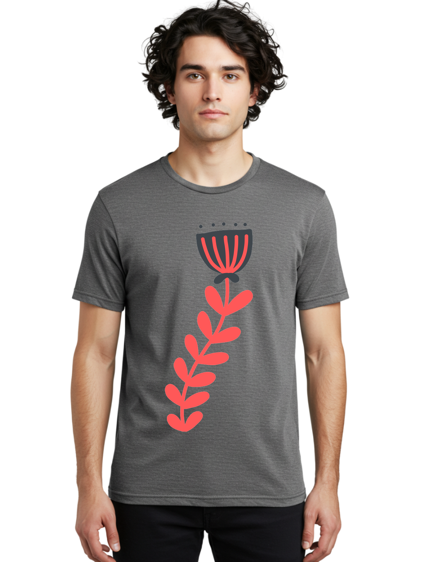 Flower-3 Men'S Graphic Tee, 100% Cotton, Comfortable Casual Summer Wear, Machine Washable, Simple Flower Illustration, Pink And Black Flower, Minimalist Design, Bold Lines, Graphic Art, Floral Motif, Modern Style Aab723