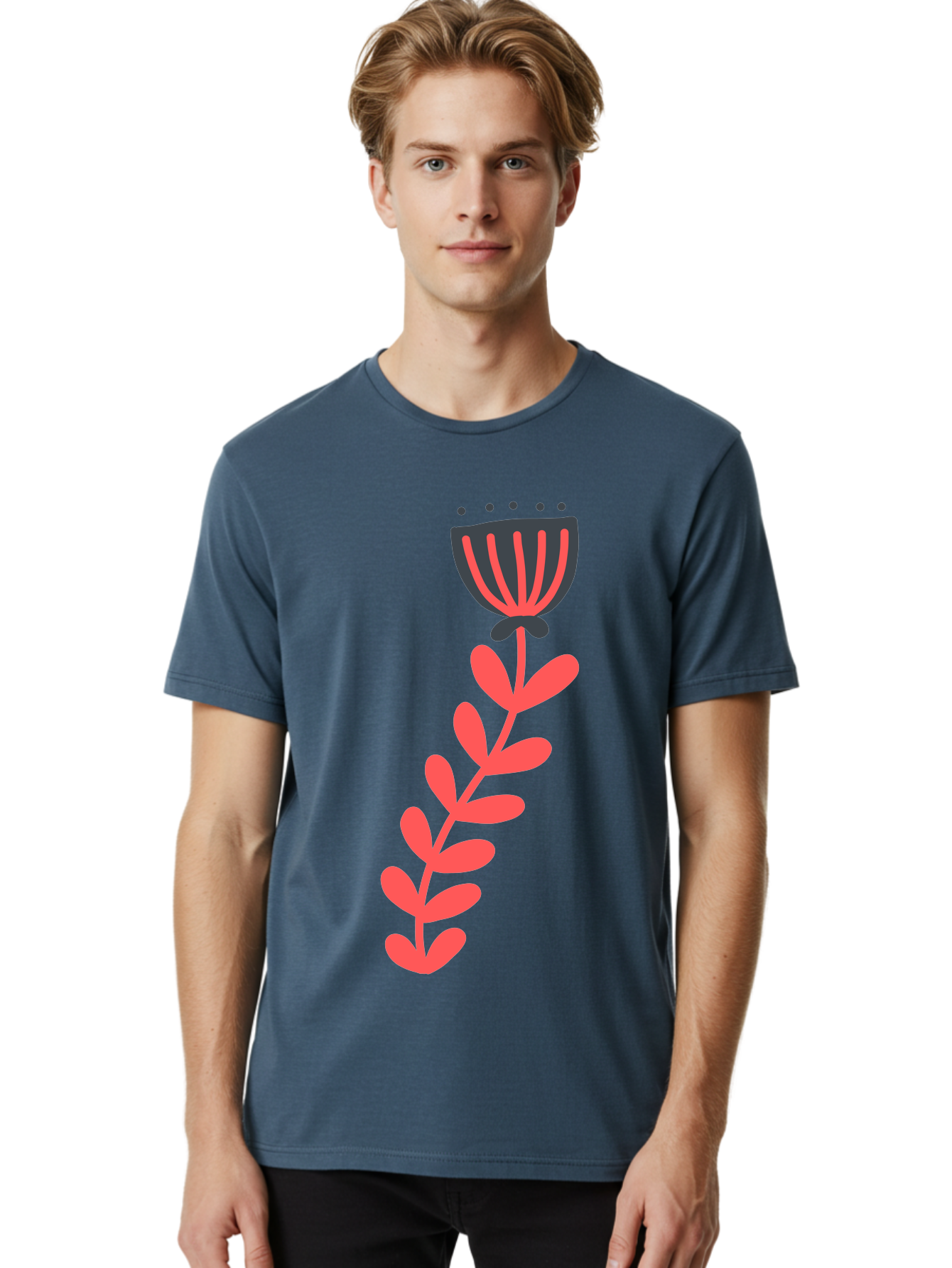 Flower-3 Men'S Graphic Tee, 100% Cotton, Comfortable Casual Summer Wear, Machine Washable, Simple Flower Illustration, Pink And Black Flower, Minimalist Design, Bold Lines, Graphic Art, Floral Motif, Modern Style Aab723