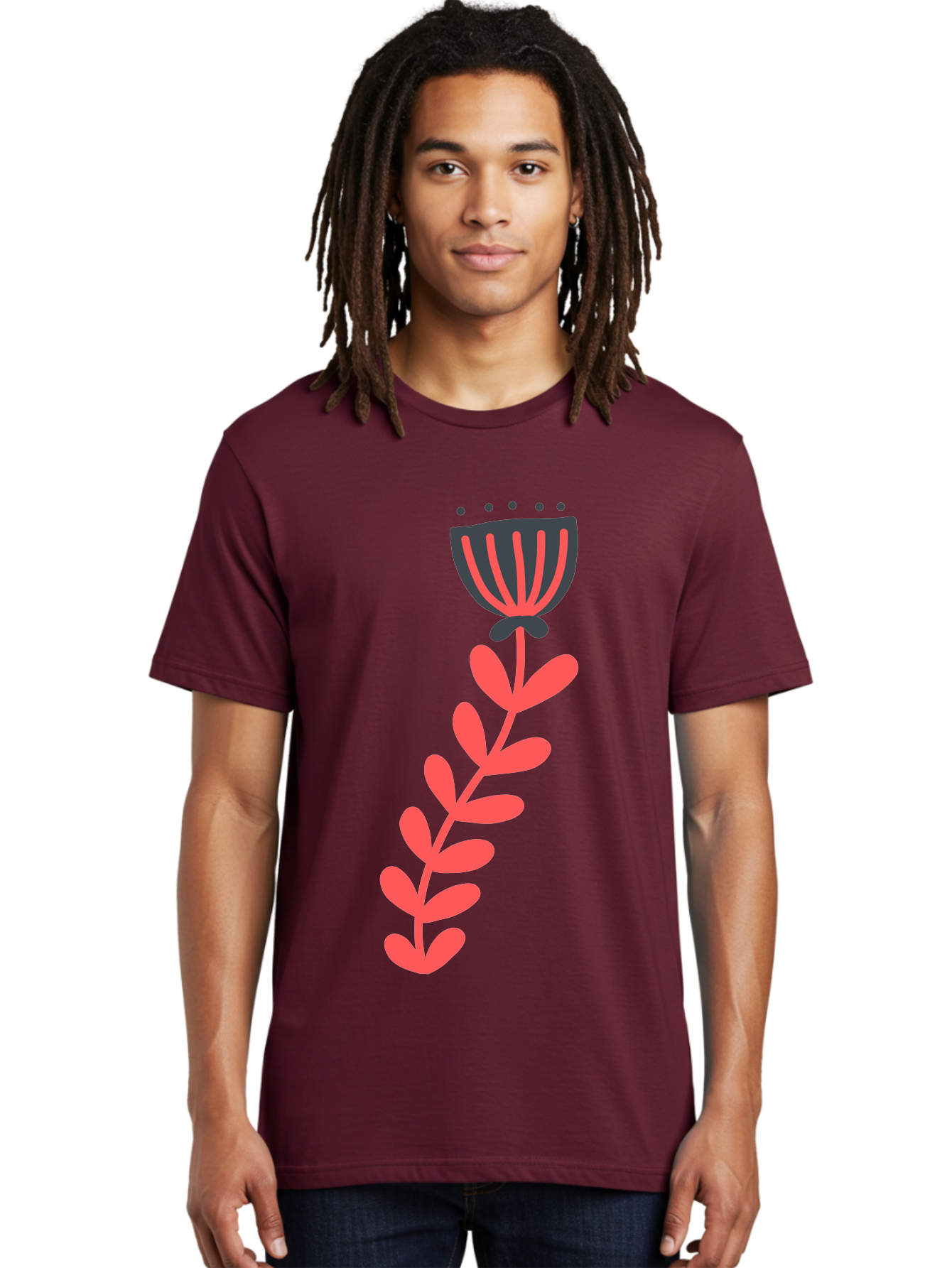 Flower-3 Men'S Graphic Tee, 100% Cotton, Comfortable Casual Summer Wear, Machine Washable, Simple Flower Illustration, Pink And Black Flower, Minimalist Design, Bold Lines, Graphic Art, Floral Motif, Modern Style Aab723