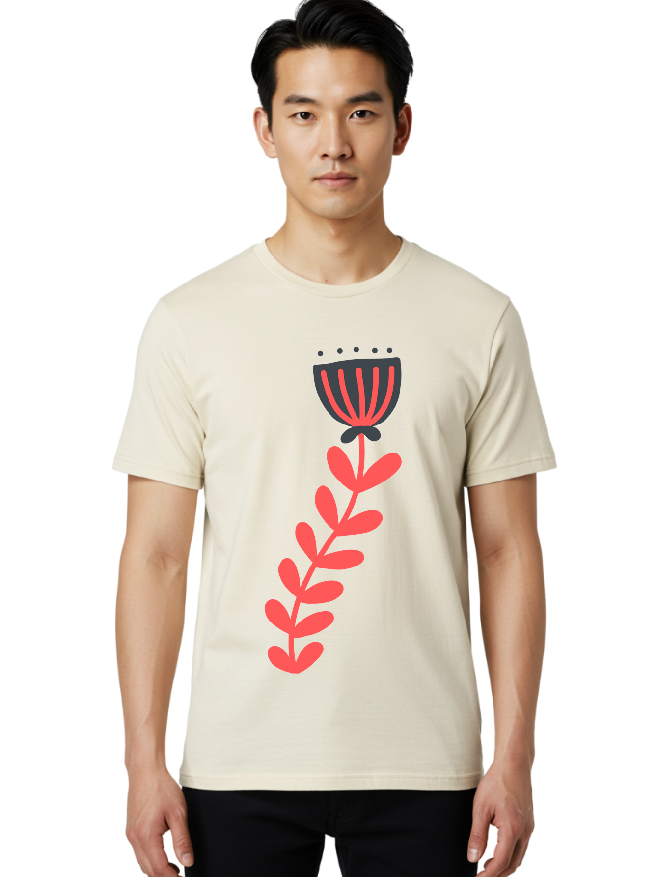 Flower-3 Men'S Graphic Tee, 100% Cotton, Comfortable Casual Summer Wear, Machine Washable, Simple Flower Illustration, Pink And Black Flower, Minimalist Design, Bold Lines, Graphic Art, Floral Motif, Modern Style Aab723
