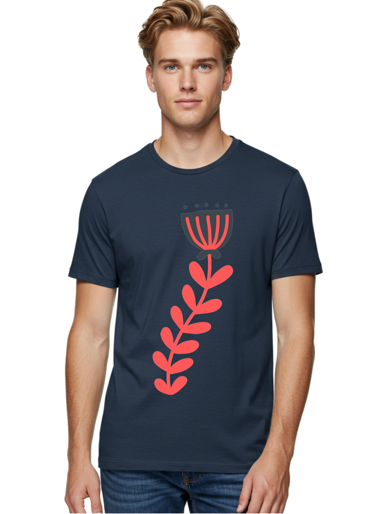 Flower-3 Men'S Graphic Tee, 100% Cotton, Comfortable Casual Summer Wear, Machine Washable, Simple Flower Illustration, Pink And Black Flower, Minimalist Design, Bold Lines, Graphic Art, Floral Motif, Modern Style Aab723