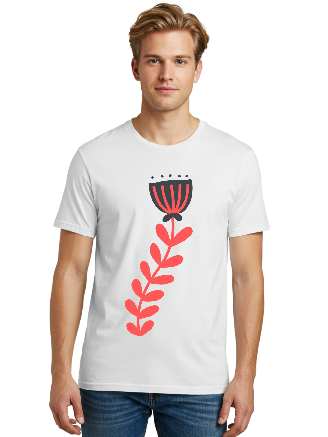 Flower-3 Men'S Graphic Tee, 100% Cotton, Comfortable Casual Summer Wear, Machine Washable, Simple Flower Illustration, Pink And Black Flower, Minimalist Design, Bold Lines, Graphic Art, Floral Motif, Modern Style Aab723