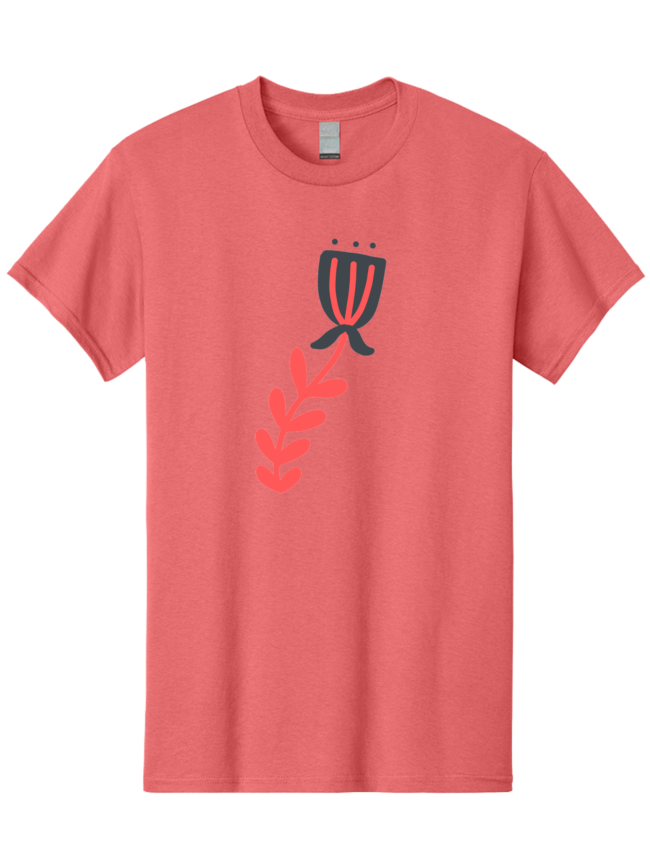 Flower-4 Men'S Graphic Tee, 100% Cotton, Comfortable Casual Summer Wear, Machine Washable, Stylized Tulip, Simple Design, Minimalist Art, Pink And Black, Floral Theme, Abstract Flower Aab724
