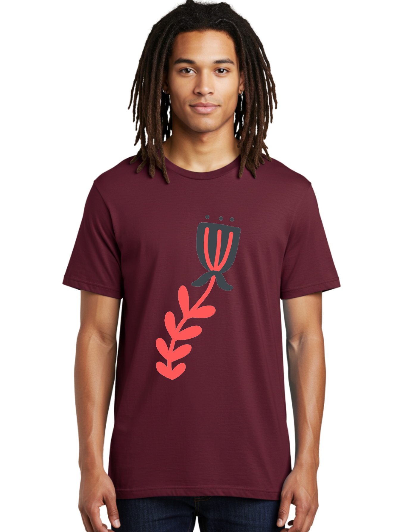 Flower-4 Men'S Graphic Tee, 100% Cotton, Comfortable Casual Summer Wear, Machine Washable, Stylized Tulip, Simple Design, Minimalist Art, Pink And Black, Floral Theme, Abstract Flower Aab724