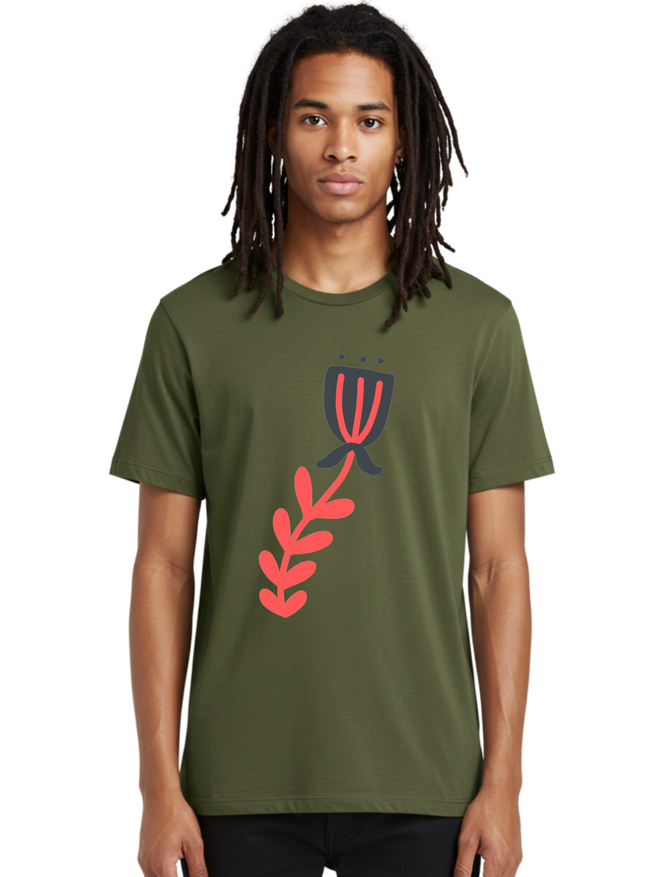 Flower-4 Men'S Graphic Tee, 100% Cotton, Comfortable Casual Summer Wear, Machine Washable, Stylized Tulip, Simple Design, Minimalist Art, Pink And Black, Floral Theme, Abstract Flower Aab724