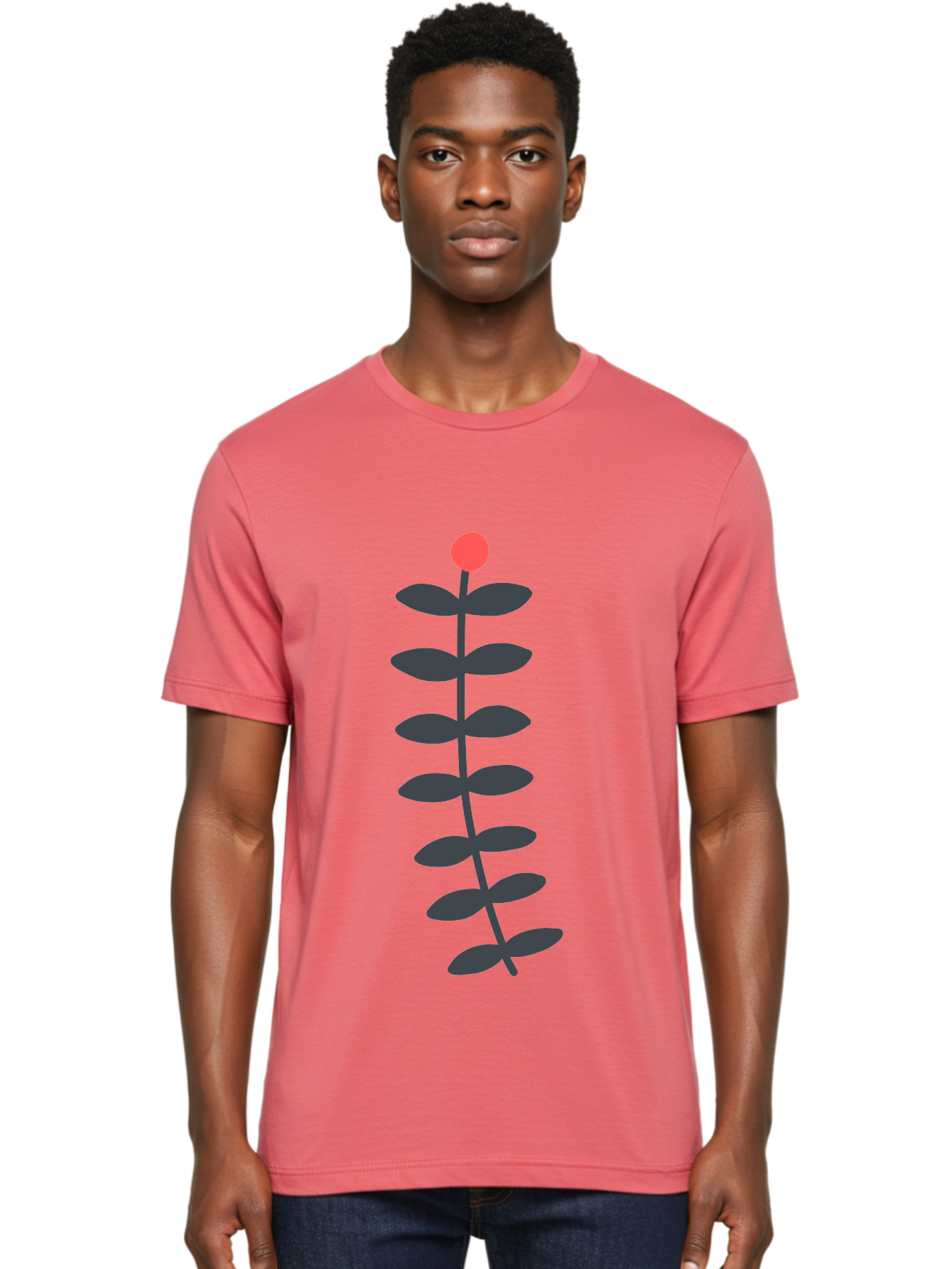 Flower-5 Men'S Graphic Tee, 100% Cotton, Comfortable Casual Summer Wear, Machine Washable, Simple Flower Illustration, Red Bloom, Dark Green Leaves, Minimalist Design, Botanical Art, Floral Graphic Aab725