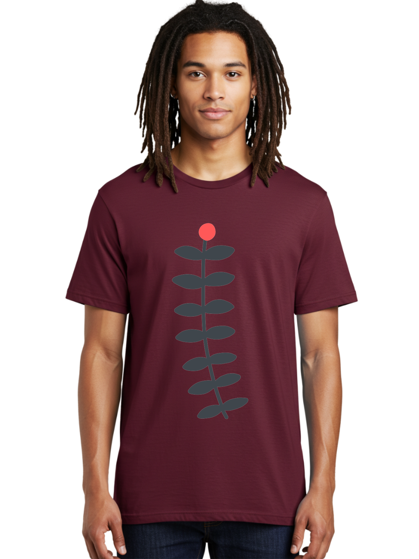 Flower-5 Men'S Graphic Tee, 100% Cotton, Comfortable Casual Summer Wear, Machine Washable, Simple Flower Illustration, Red Bloom, Dark Green Leaves, Minimalist Design, Botanical Art, Floral Graphic Aab725