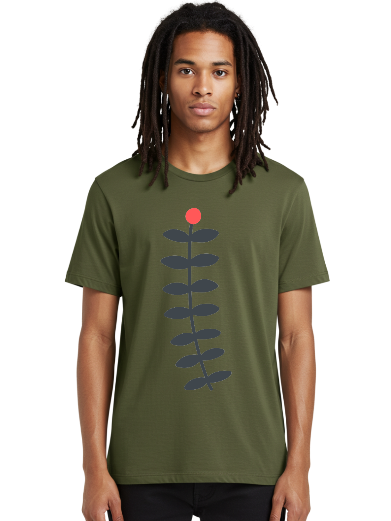 Flower-5 Men'S Graphic Tee, 100% Cotton, Comfortable Casual Summer Wear, Machine Washable, Simple Flower Illustration, Red Bloom, Dark Green Leaves, Minimalist Design, Botanical Art, Floral Graphic Aab725