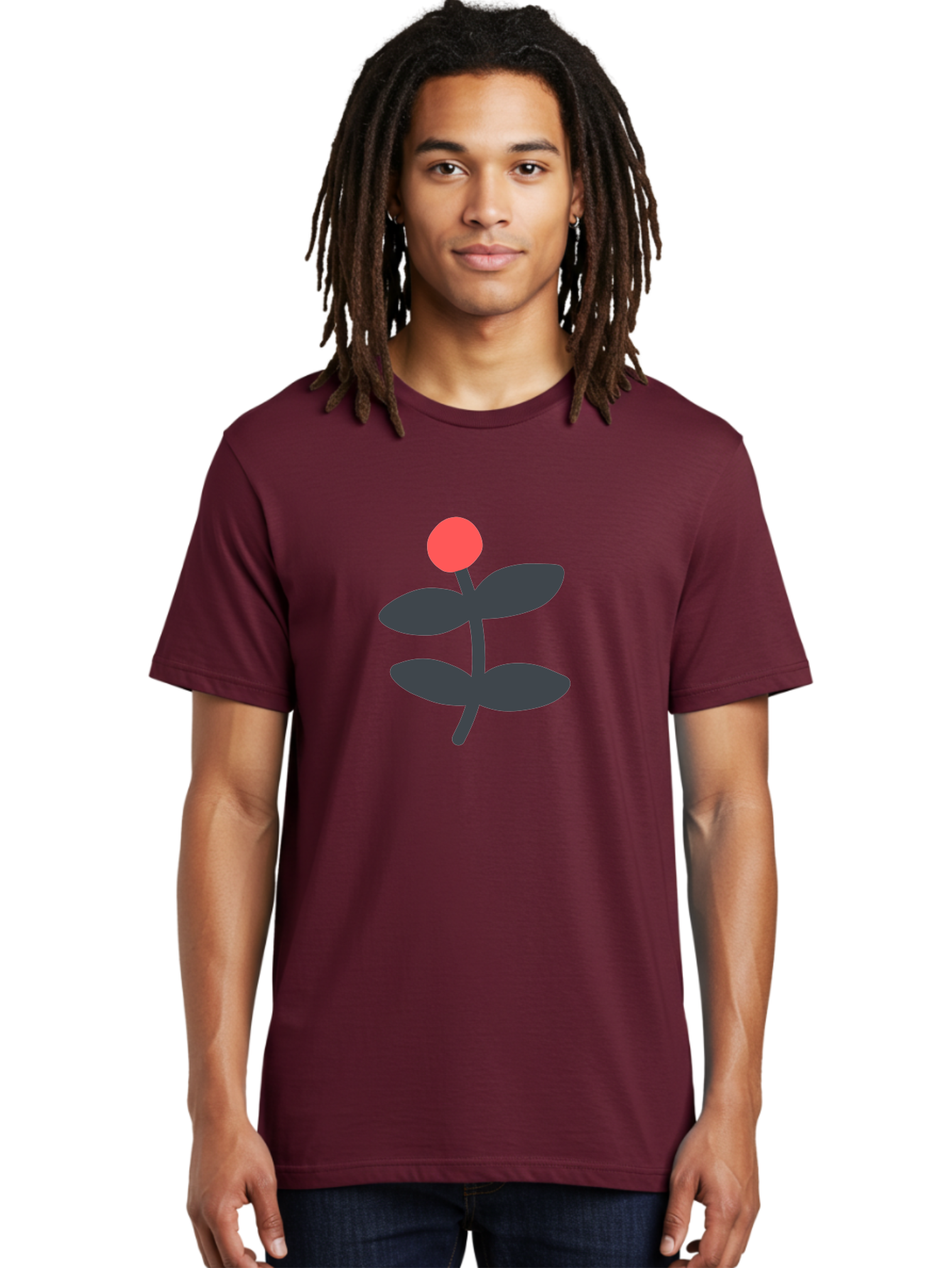 Flower-6 Men'S Graphic Tee, 100% Cotton, Comfortable Casual Summer Wear, Machine Washable, Simple Flower Illustration, Red Bud, Dark Grey Leaves, Minimalist Design, Modern Floral Art, Graphic Illustration, Bold Colors Aab726