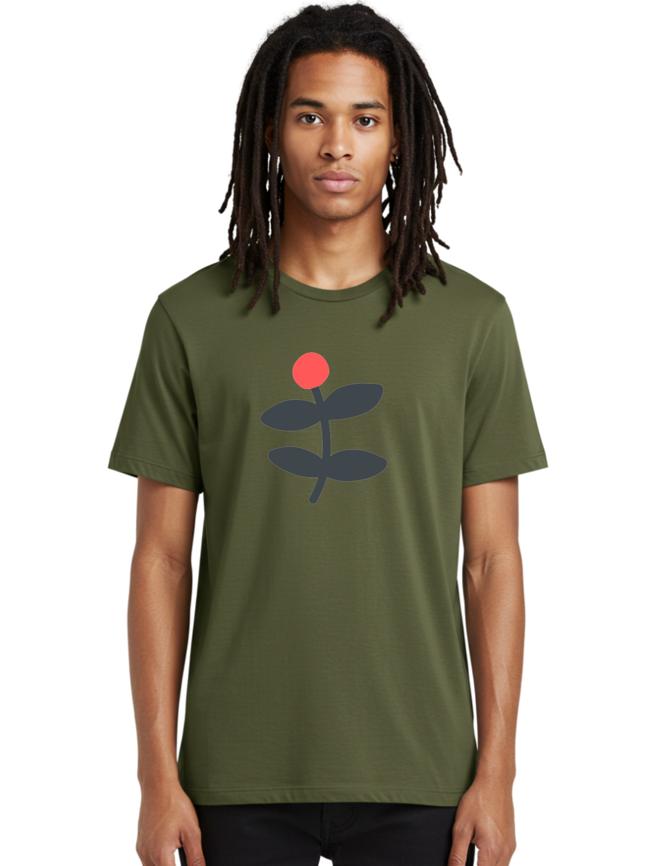 Flower-6 Men'S Graphic Tee, 100% Cotton, Comfortable Casual Summer Wear, Machine Washable, Simple Flower Illustration, Red Bud, Dark Grey Leaves, Minimalist Design, Modern Floral Art, Graphic Illustration, Bold Colors Aab726