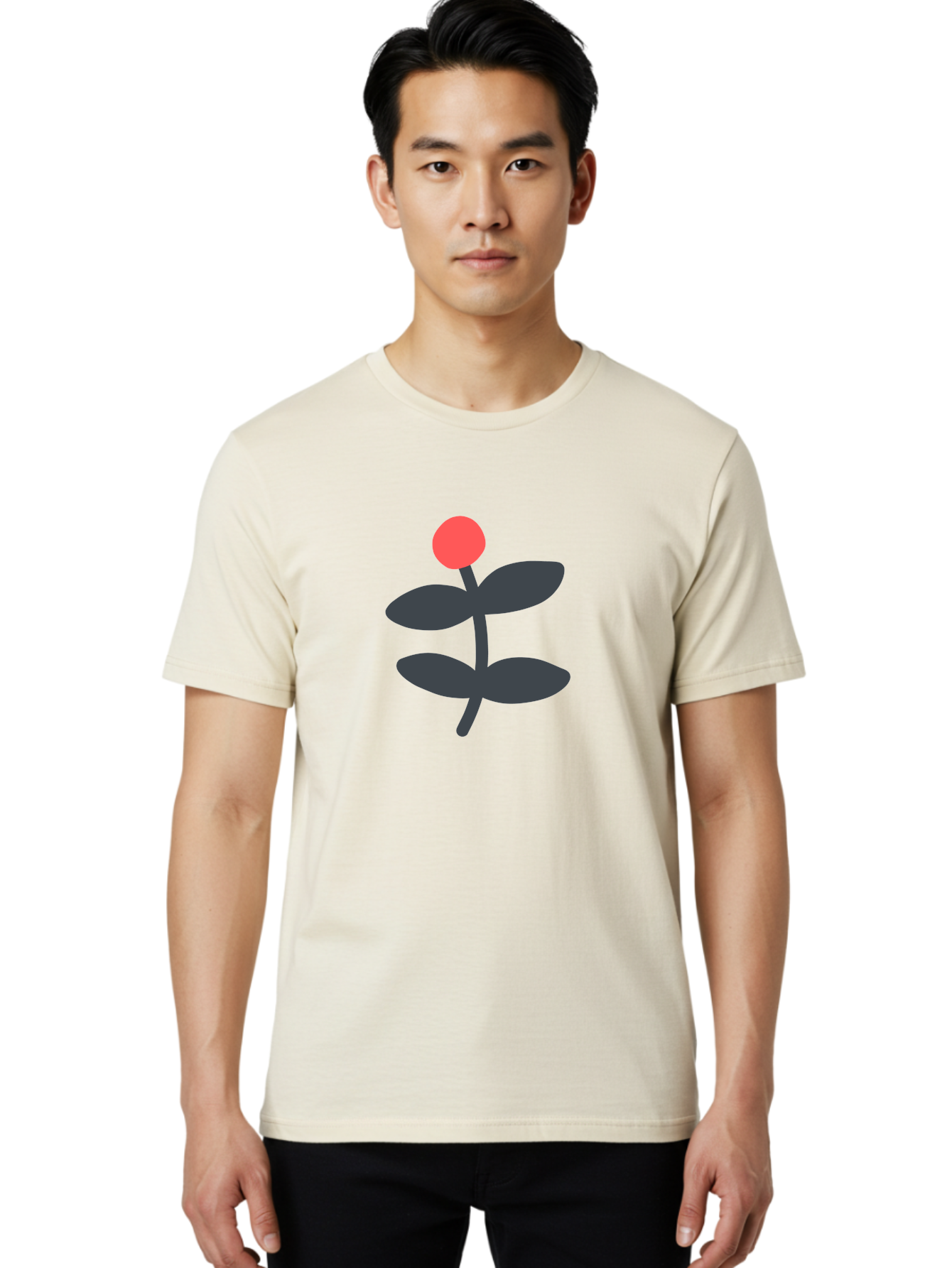 Flower-6 Men'S Graphic Tee, 100% Cotton, Comfortable Casual Summer Wear, Machine Washable, Simple Flower Illustration, Red Bud, Dark Grey Leaves, Minimalist Design, Modern Floral Art, Graphic Illustration, Bold Colors Aab726