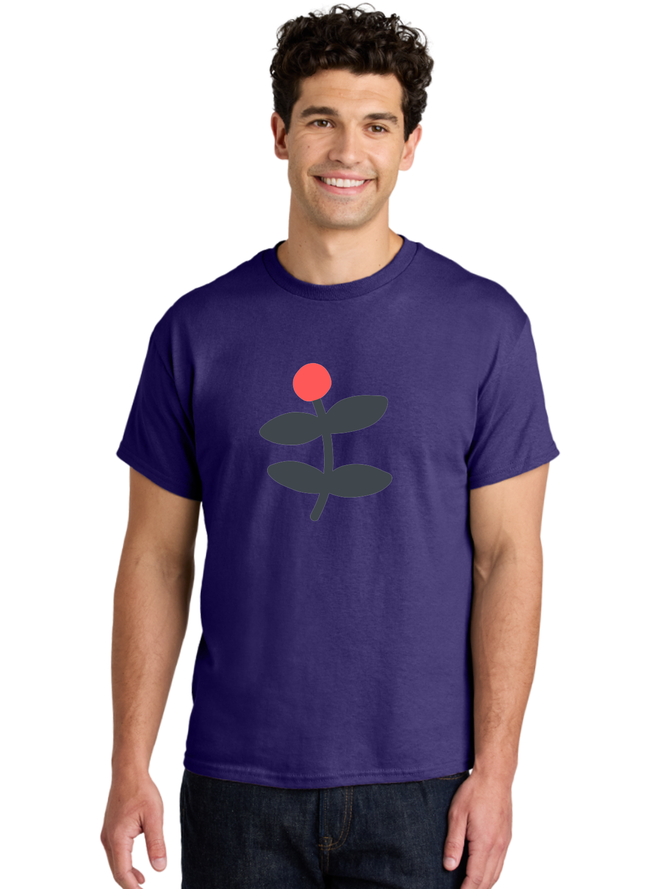 Flower-6 Men'S Graphic Tee, 100% Cotton, Comfortable Casual Summer Wear, Machine Washable, Simple Flower Illustration, Red Bud, Dark Grey Leaves, Minimalist Design, Modern Floral Art, Graphic Illustration, Bold Colors Aab726