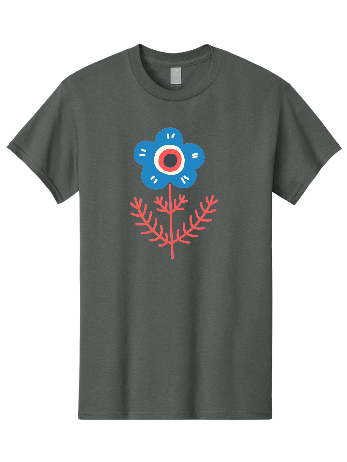 Flower-7 Men'S Graphic Tee, 100% Cotton, Comfortable Casual Summer Wear, Machine Washable, Stylized Flower, Blue Petals, Red And White Center, Pink Leaves, Simple Design, Modern Art, Minimalist Aesthetic, Floral Motif, Abstract Representation Aab727