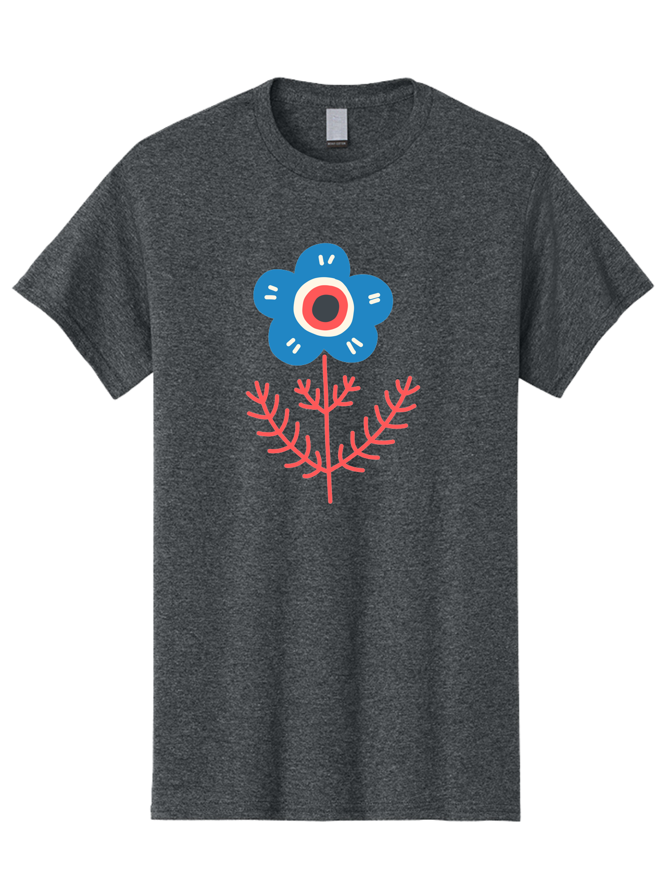 Flower-7 Men'S Graphic Tee, 100% Cotton, Comfortable Casual Summer Wear, Machine Washable, Stylized Flower, Blue Petals, Red And White Center, Pink Leaves, Simple Design, Modern Art, Minimalist Aesthetic, Floral Motif, Abstract Representation Aab727