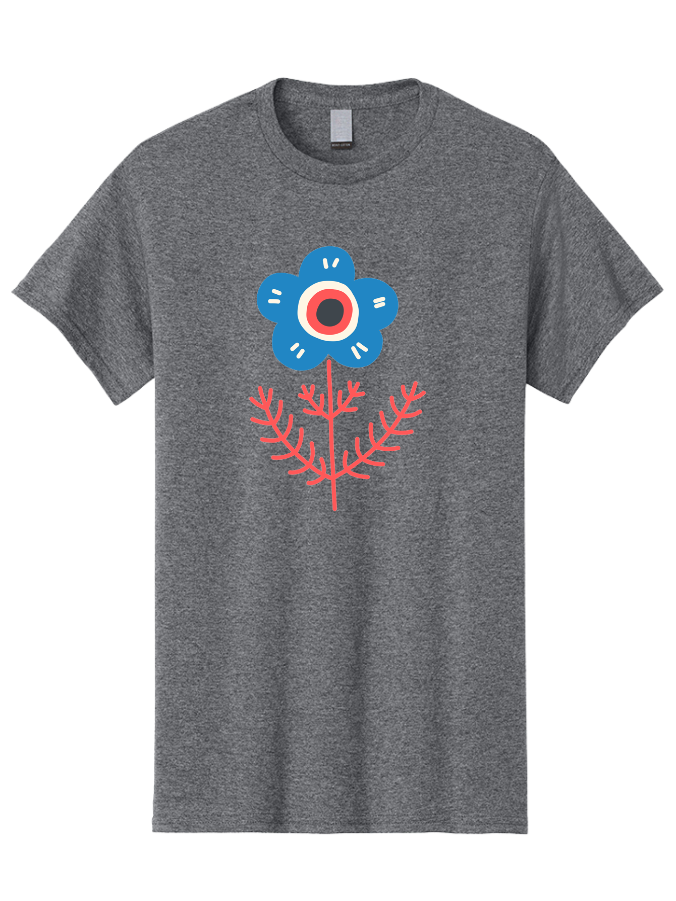 Flower-7 Men'S Graphic Tee, 100% Cotton, Comfortable Casual Summer Wear, Machine Washable, Stylized Flower, Blue Petals, Red And White Center, Pink Leaves, Simple Design, Modern Art, Minimalist Aesthetic, Floral Motif, Abstract Representation Aab727