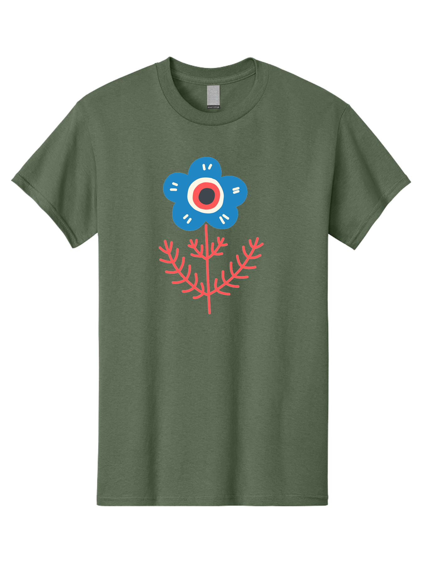 Flower-7 Men'S Graphic Tee, 100% Cotton, Comfortable Casual Summer Wear, Machine Washable, Stylized Flower, Blue Petals, Red And White Center, Pink Leaves, Simple Design, Modern Art, Minimalist Aesthetic, Floral Motif, Abstract Representation Aab727