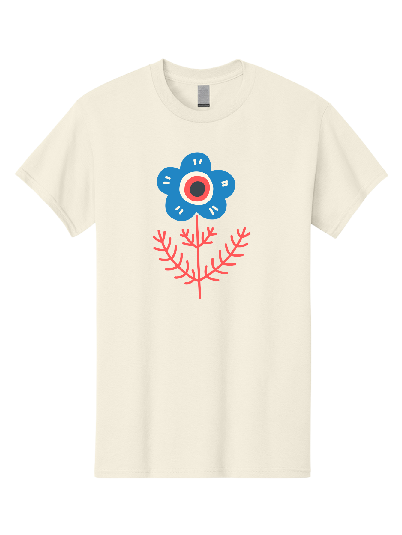 Flower-7 Men'S Graphic Tee, 100% Cotton, Comfortable Casual Summer Wear, Machine Washable, Stylized Flower, Blue Petals, Red And White Center, Pink Leaves, Simple Design, Modern Art, Minimalist Aesthetic, Floral Motif, Abstract Representation Aab727