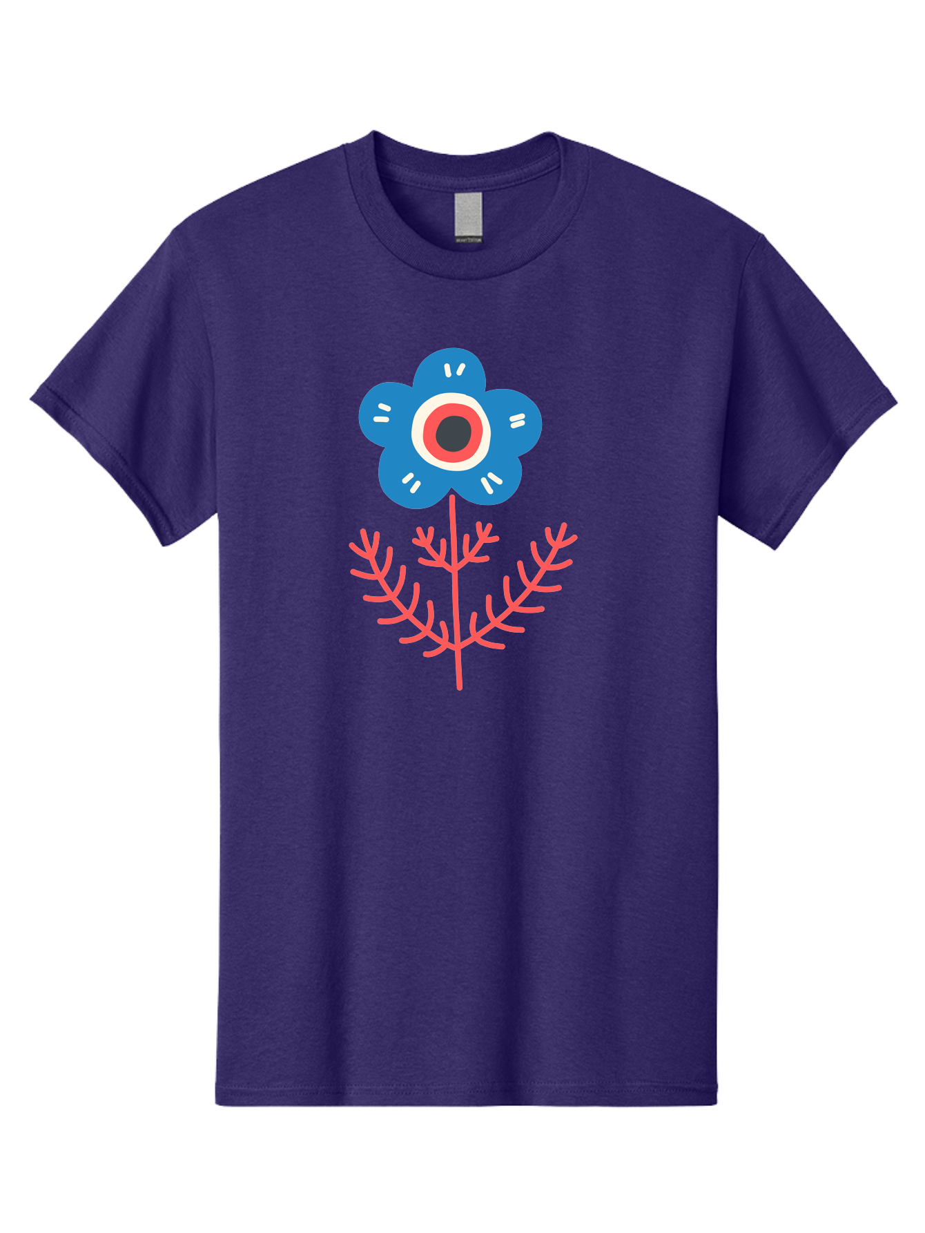 Flower-7 Men'S Graphic Tee, 100% Cotton, Comfortable Casual Summer Wear, Machine Washable, Stylized Flower, Blue Petals, Red And White Center, Pink Leaves, Simple Design, Modern Art, Minimalist Aesthetic, Floral Motif, Abstract Representation Aab727