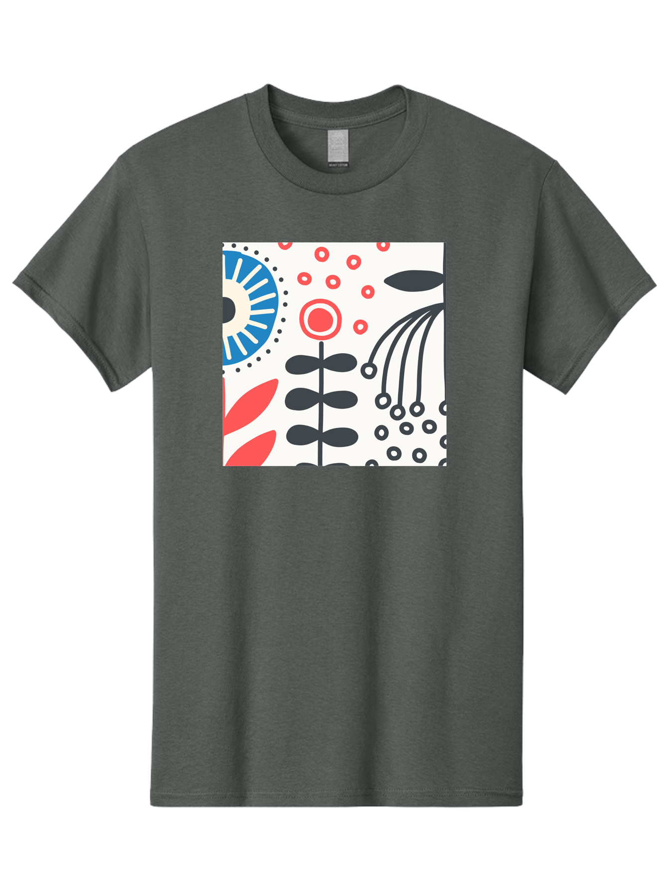 Flower-Design Men'S Graphic Tee, 100% Cotton, Comfortable Casual Summer Wear, Machine Washable, Abstract Floral Pattern, Minimalist Design, Bold Graphics, Modern Art, Floral Motifs, Red And Black Accents, Stylized Flowers, Geometric Shapes, Aab728
