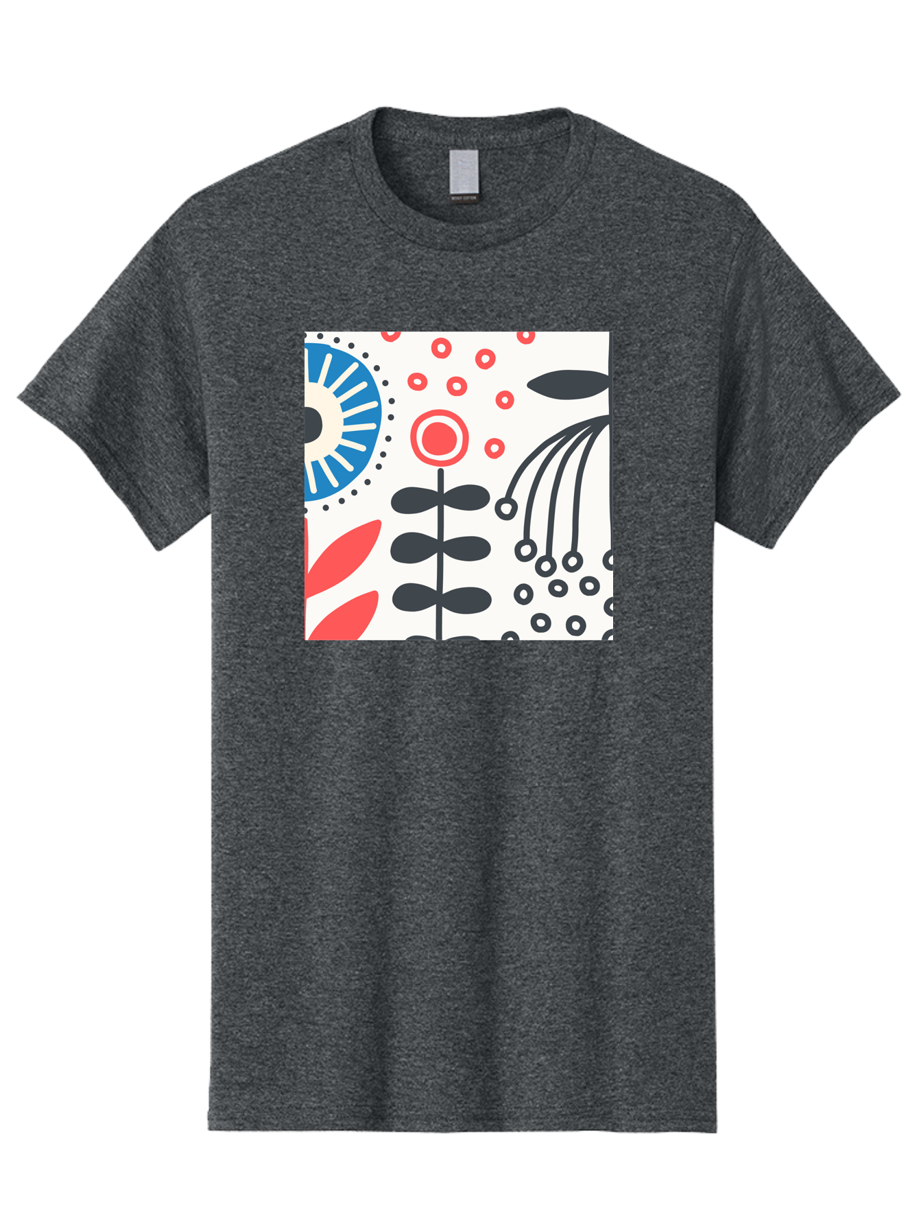 Flower-Design Men'S Graphic Tee, 100% Cotton, Comfortable Casual Summer Wear, Machine Washable, Abstract Floral Pattern, Minimalist Design, Bold Graphics, Modern Art, Floral Motifs, Red And Black Accents, Stylized Flowers, Geometric Shapes, Aab728