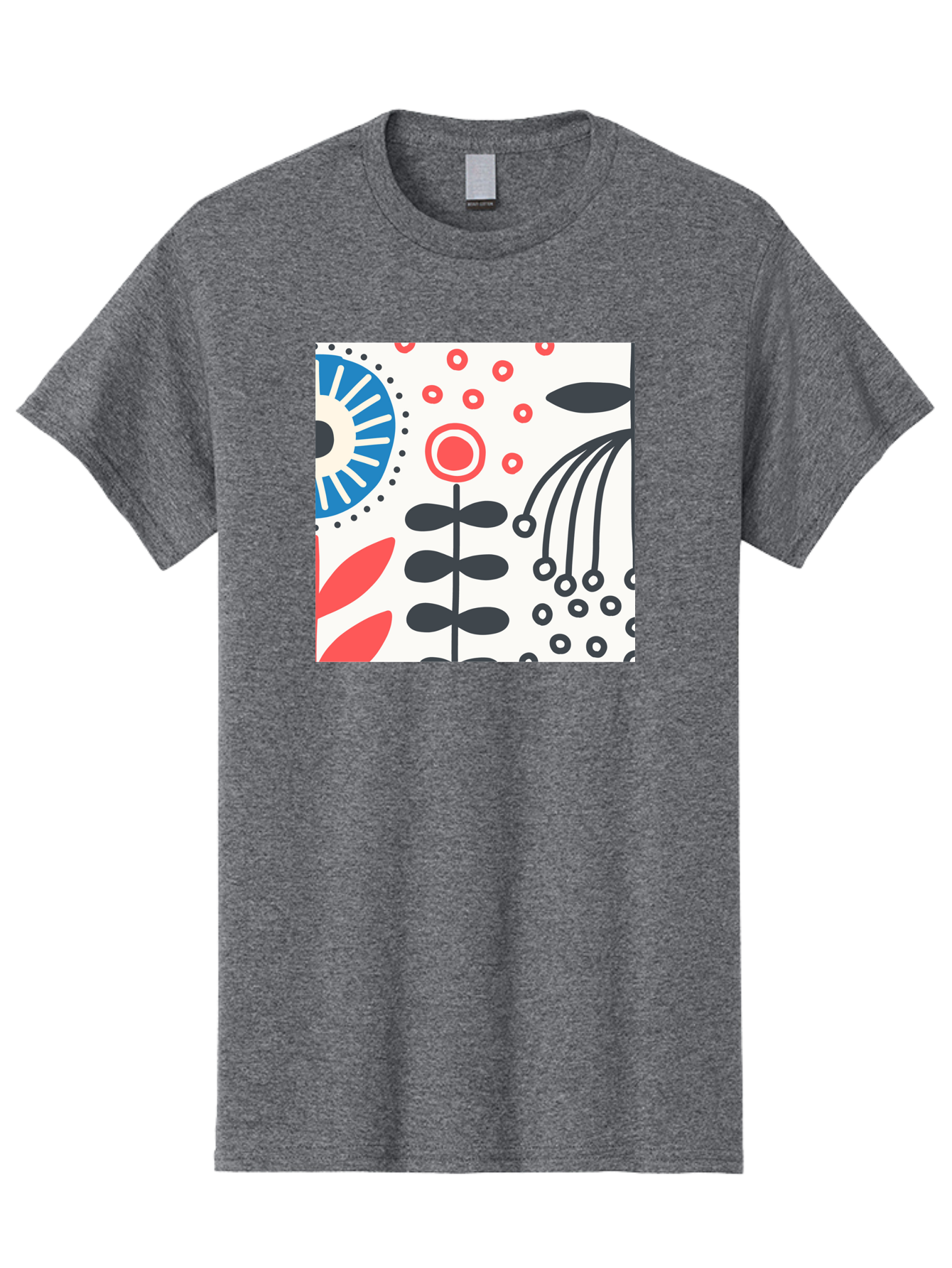 Flower-Design Men'S Graphic Tee, 100% Cotton, Comfortable Casual Summer Wear, Machine Washable, Abstract Floral Pattern, Minimalist Design, Bold Graphics, Modern Art, Floral Motifs, Red And Black Accents, Stylized Flowers, Geometric Shapes, Aab728