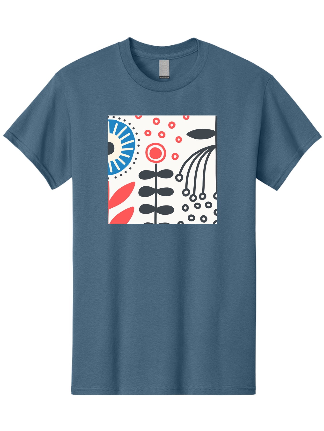 Flower-Design Men'S Graphic Tee, 100% Cotton, Comfortable Casual Summer Wear, Machine Washable, Abstract Floral Pattern, Minimalist Design, Bold Graphics, Modern Art, Floral Motifs, Red And Black Accents, Stylized Flowers, Geometric Shapes, Aab728