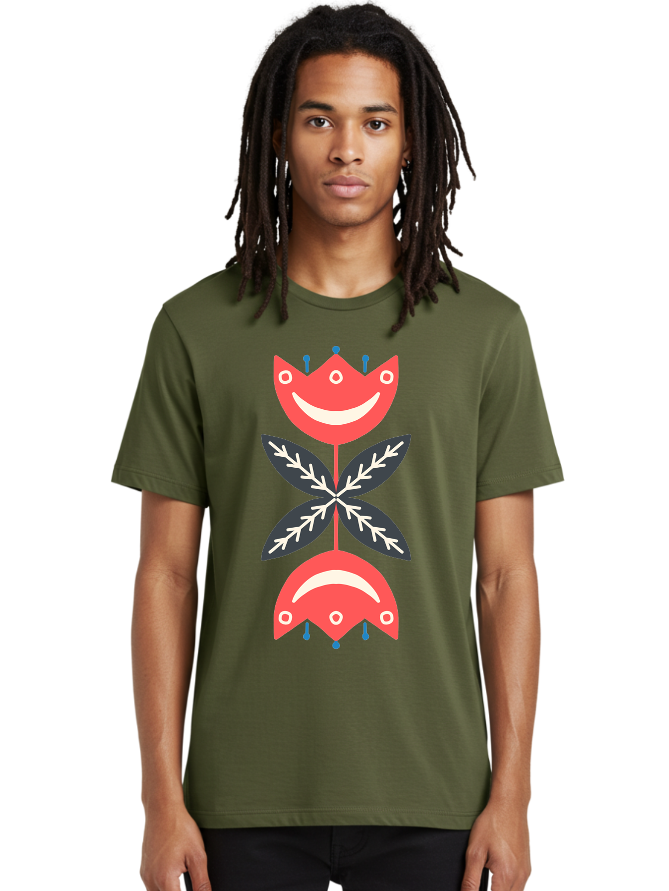 Flower-Face Men'S Graphic Tee, 100% Cotton, Comfortable Casual Summer Wear, Machine Washable, Red Smiley Faces, Playful Flowers, Cartoon Characters, Happy Emotions, Floral Designs, Whimsical Art, Cute Illustrations Aab729