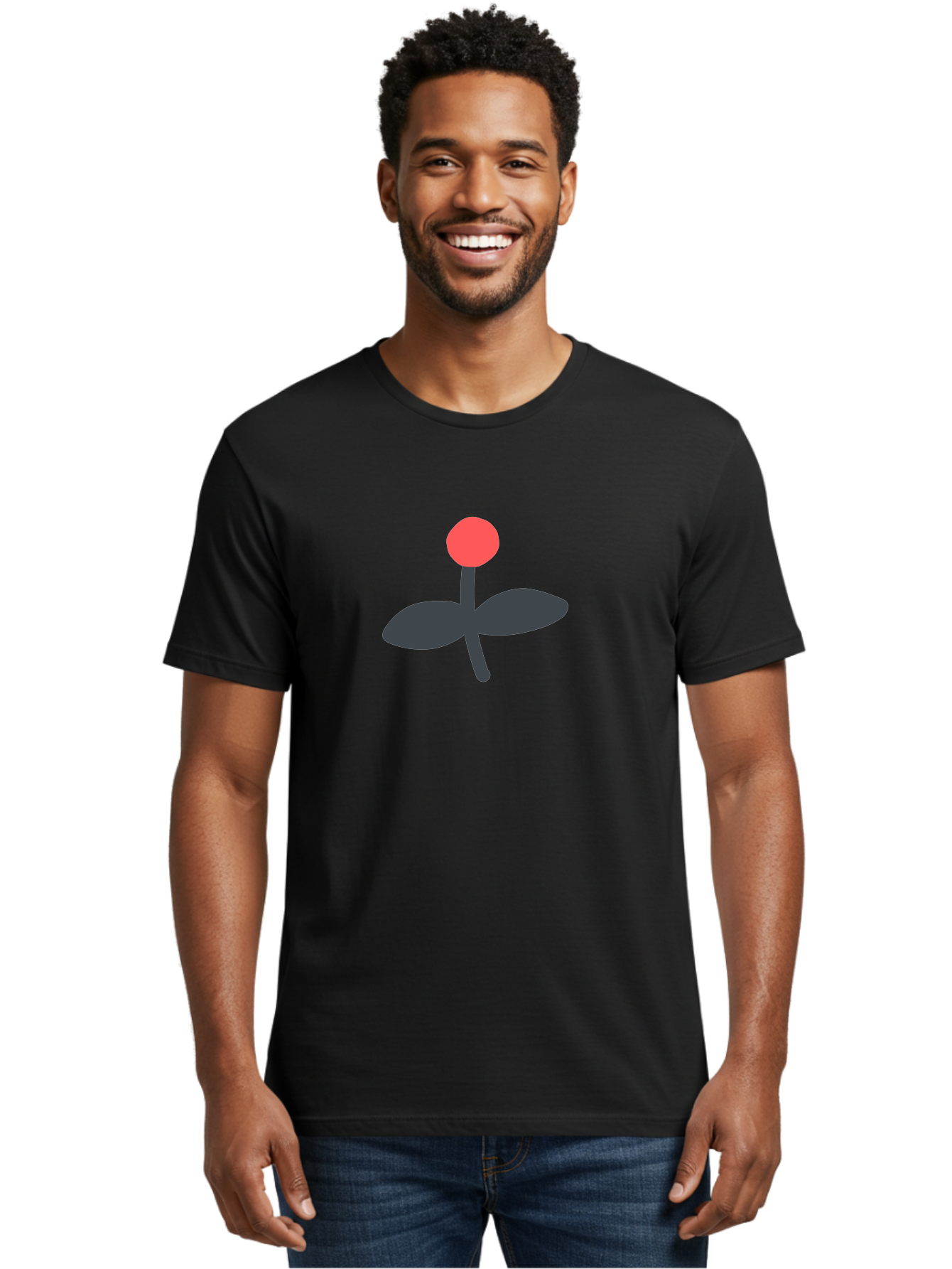 Flower-Graphic Men'S Graphic Tee, 100% Cotton, Comfortable Casual Summer Wear, Machine Washable, Simple Flower, Red Blossom, Black Leaves, Minimalist Design, Abstract Art, Floral Illustration, Modern Graphic Aab730
