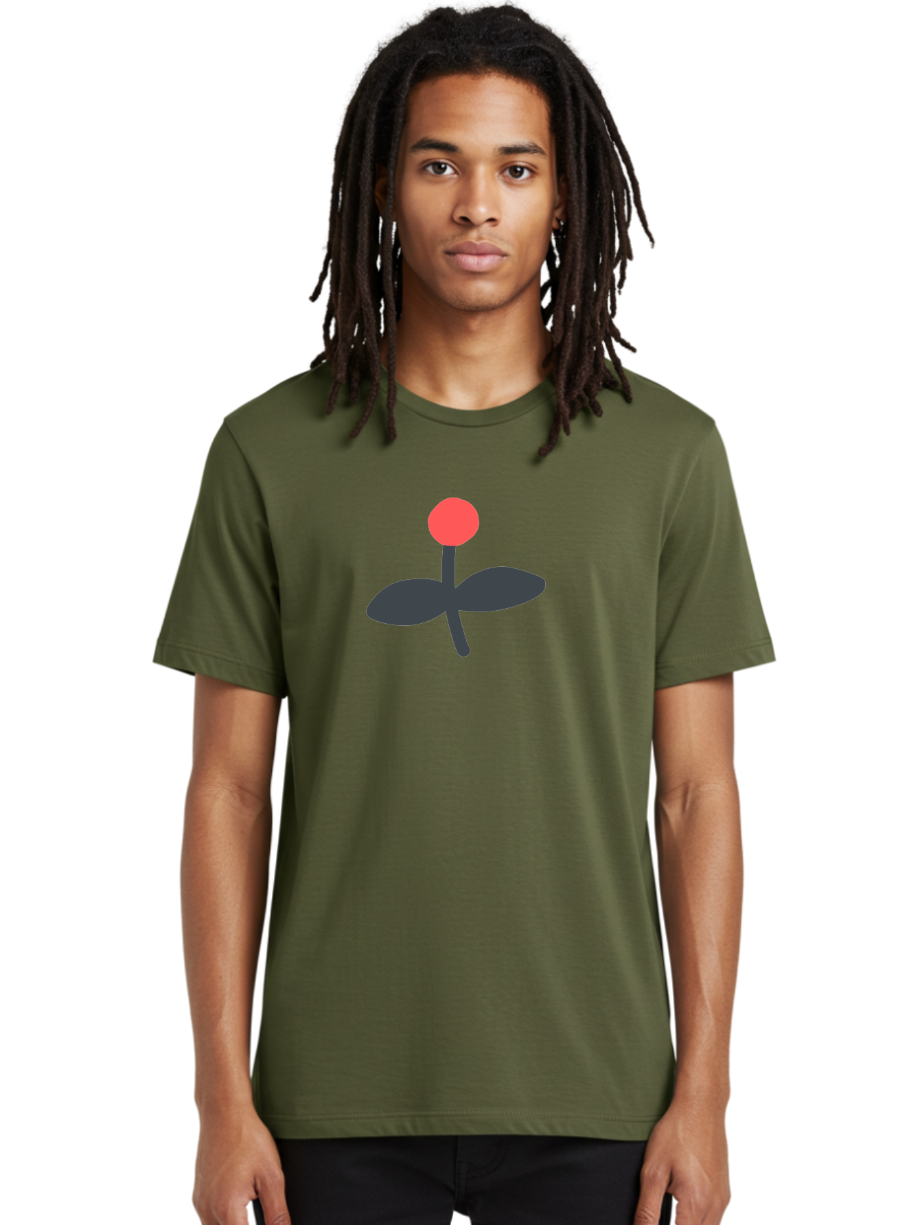 Flower-Graphic Men'S Graphic Tee, 100% Cotton, Comfortable Casual Summer Wear, Machine Washable, Simple Flower, Red Blossom, Black Leaves, Minimalist Design, Abstract Art, Floral Illustration, Modern Graphic Aab730