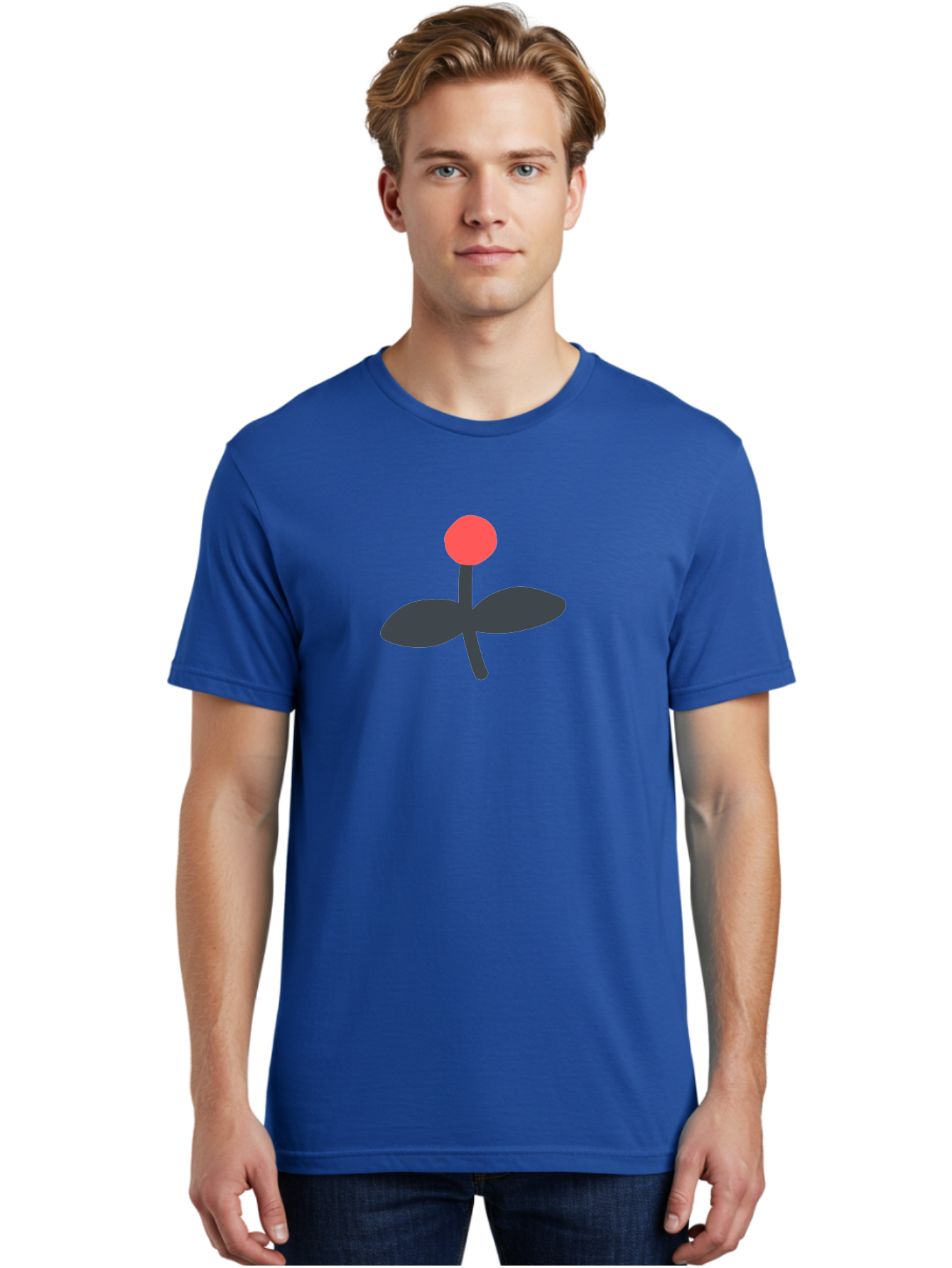 Flower-Graphic Men'S Graphic Tee, 100% Cotton, Comfortable Casual Summer Wear, Machine Washable, Simple Flower, Red Blossom, Black Leaves, Minimalist Design, Abstract Art, Floral Illustration, Modern Graphic Aab730