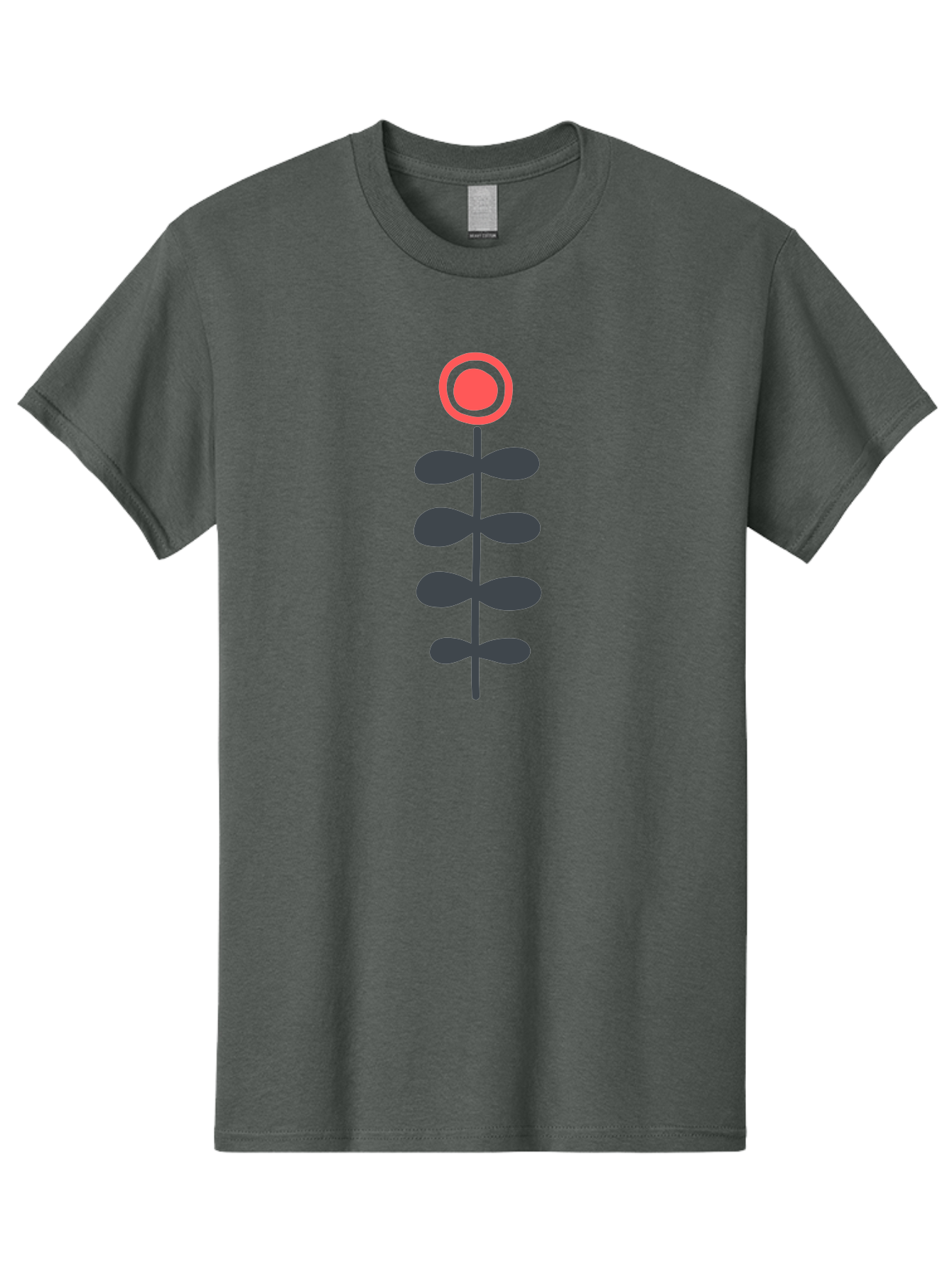 Flower-Icon-1 Men'S Graphic Tee, 100% Cotton, Comfortable Casual Summer Wear, Machine Washable, Simple Flower Graphic, Floral Design, Minimalist Art, Stem With Leaves, Red Flower Head, Graphic Illustration, Modern Botanical Aab731