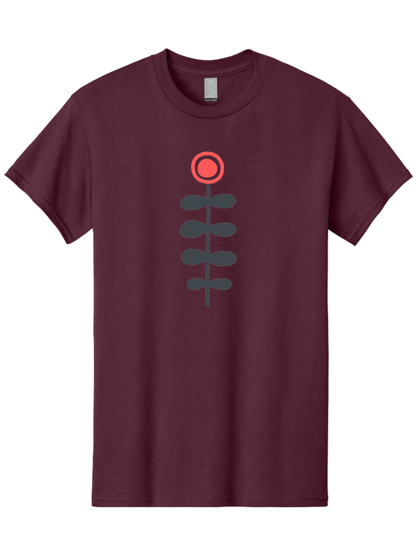 Flower-Icon-1 Men'S Graphic Tee, 100% Cotton, Comfortable Casual Summer Wear, Machine Washable, Simple Flower Graphic, Floral Design, Minimalist Art, Stem With Leaves, Red Flower Head, Graphic Illustration, Modern Botanical Aab731