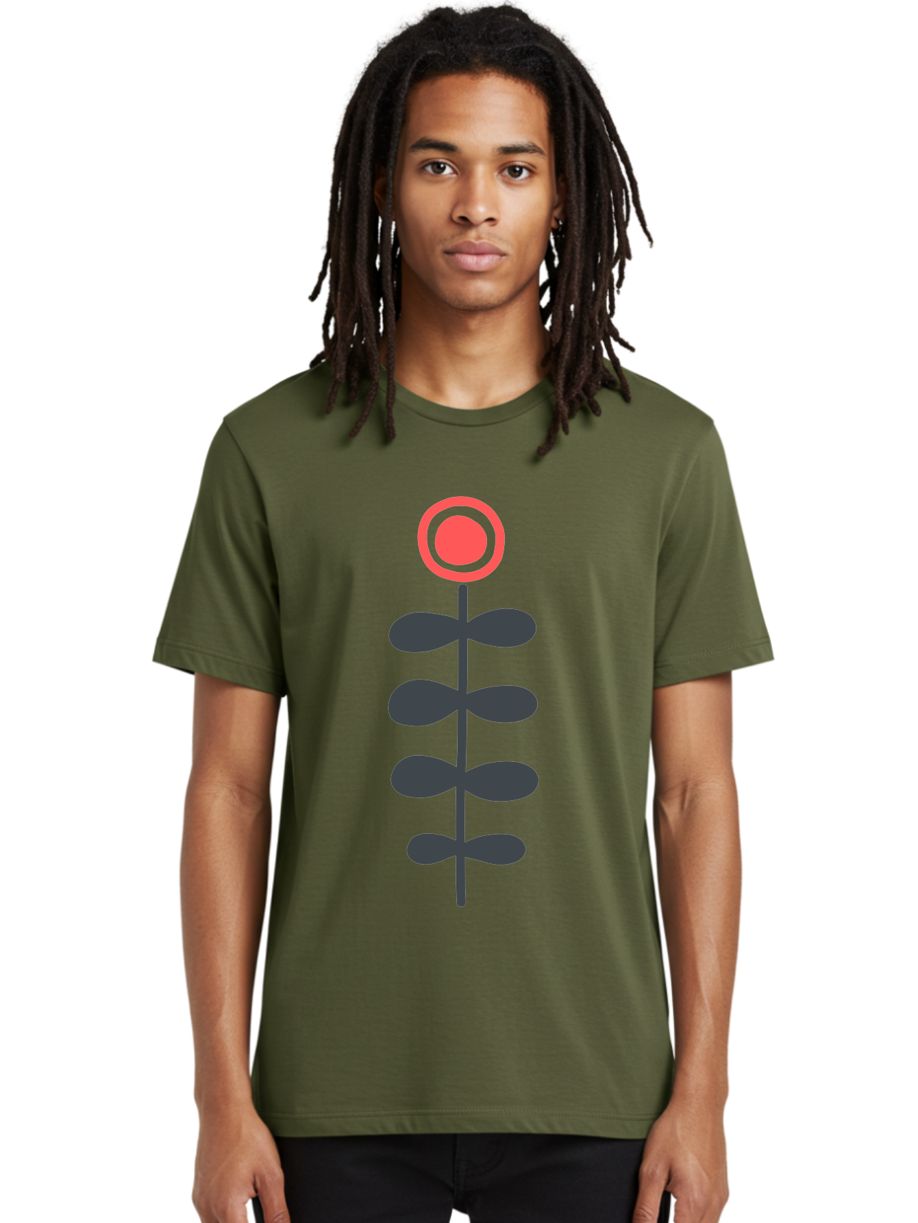 Flower-Icon-1 Men'S Graphic Tee, 100% Cotton, Comfortable Casual Summer Wear, Machine Washable, Simple Flower Graphic, Floral Design, Minimalist Art, Stem With Leaves, Red Flower Head, Graphic Illustration, Modern Botanical Aab731