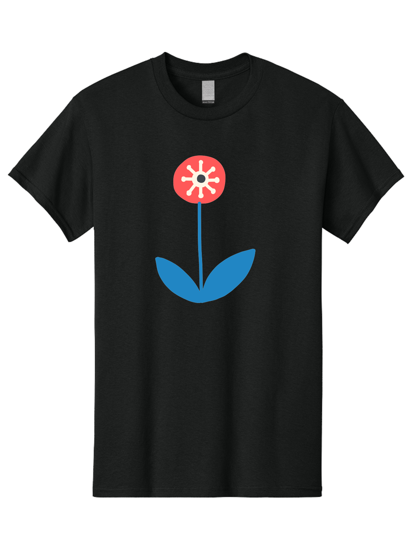 Flower-Icon Men'S Graphic Tee, 100% Cotton, Comfortable Casual Summer Wear, Machine Washable, Simple Flower, Minimalist Design, Red And White Petals, Blue Leaves, Floral Illustration, Modern Art, Digital Graphics, Stylized Bloom Aab732