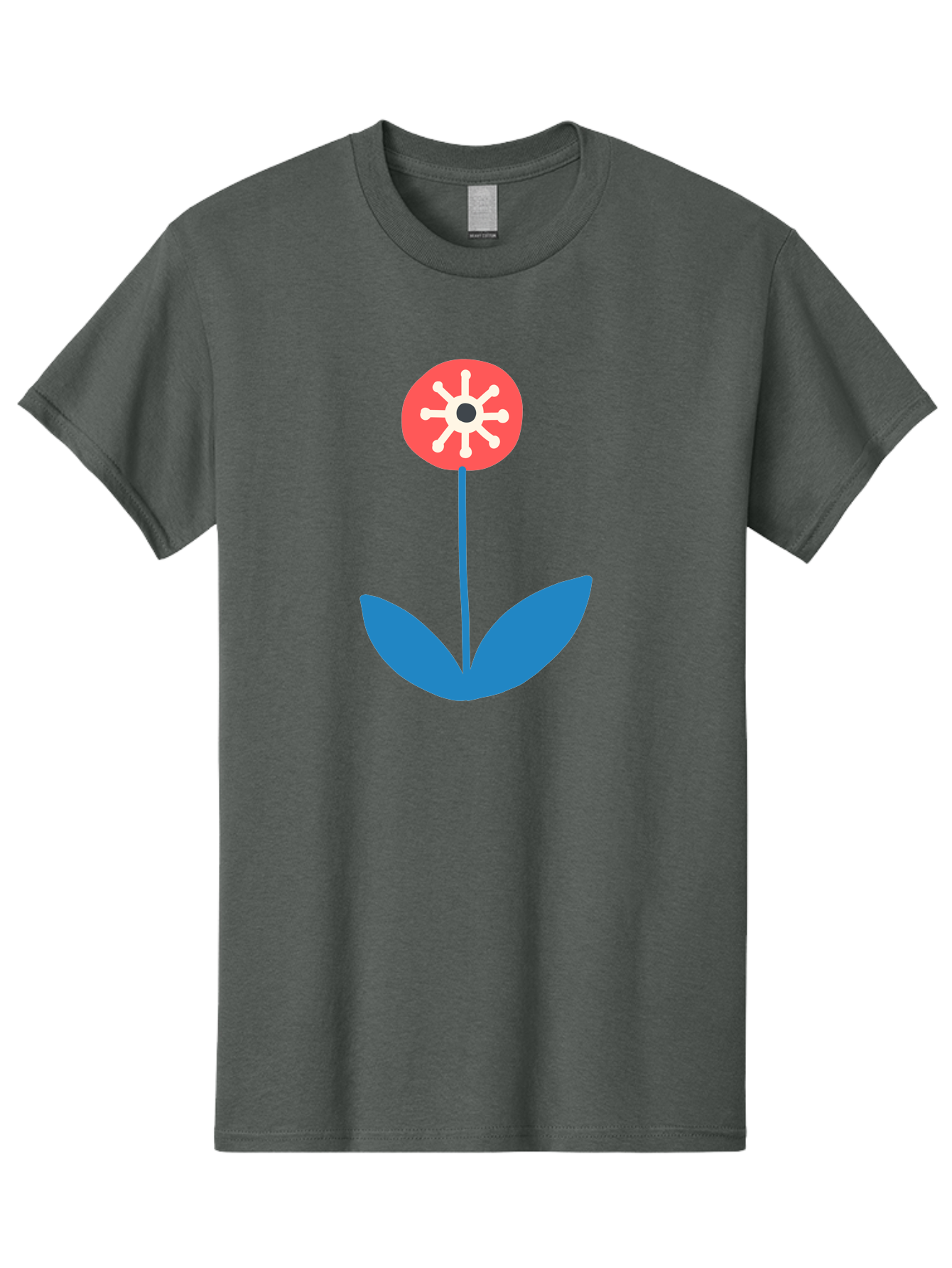 Flower-Icon Men'S Graphic Tee, 100% Cotton, Comfortable Casual Summer Wear, Machine Washable, Simple Flower, Minimalist Design, Red And White Petals, Blue Leaves, Floral Illustration, Modern Art, Digital Graphics, Stylized Bloom Aab732