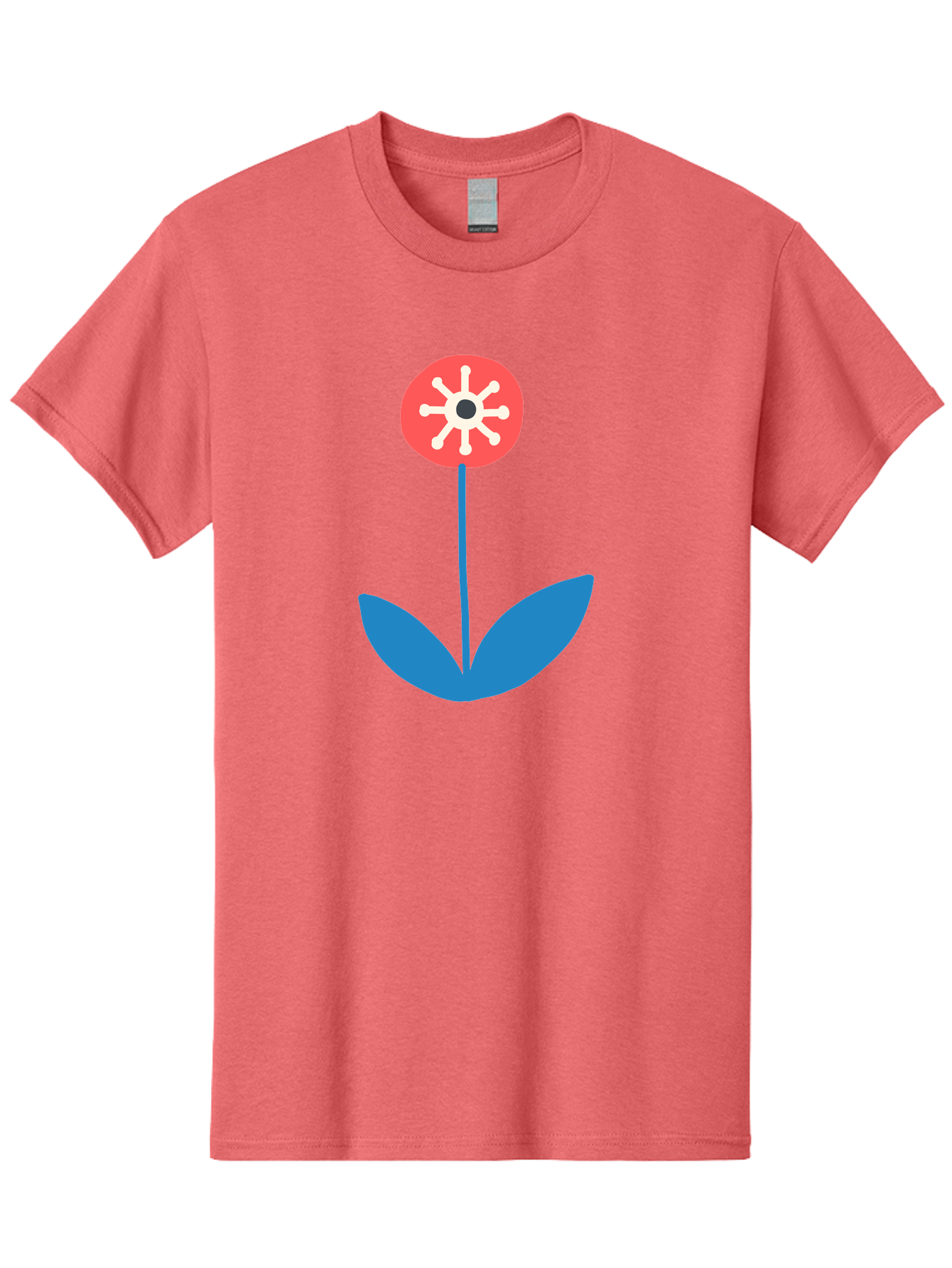 Flower-Icon Men'S Graphic Tee, 100% Cotton, Comfortable Casual Summer Wear, Machine Washable, Simple Flower, Minimalist Design, Red And White Petals, Blue Leaves, Floral Illustration, Modern Art, Digital Graphics, Stylized Bloom Aab732