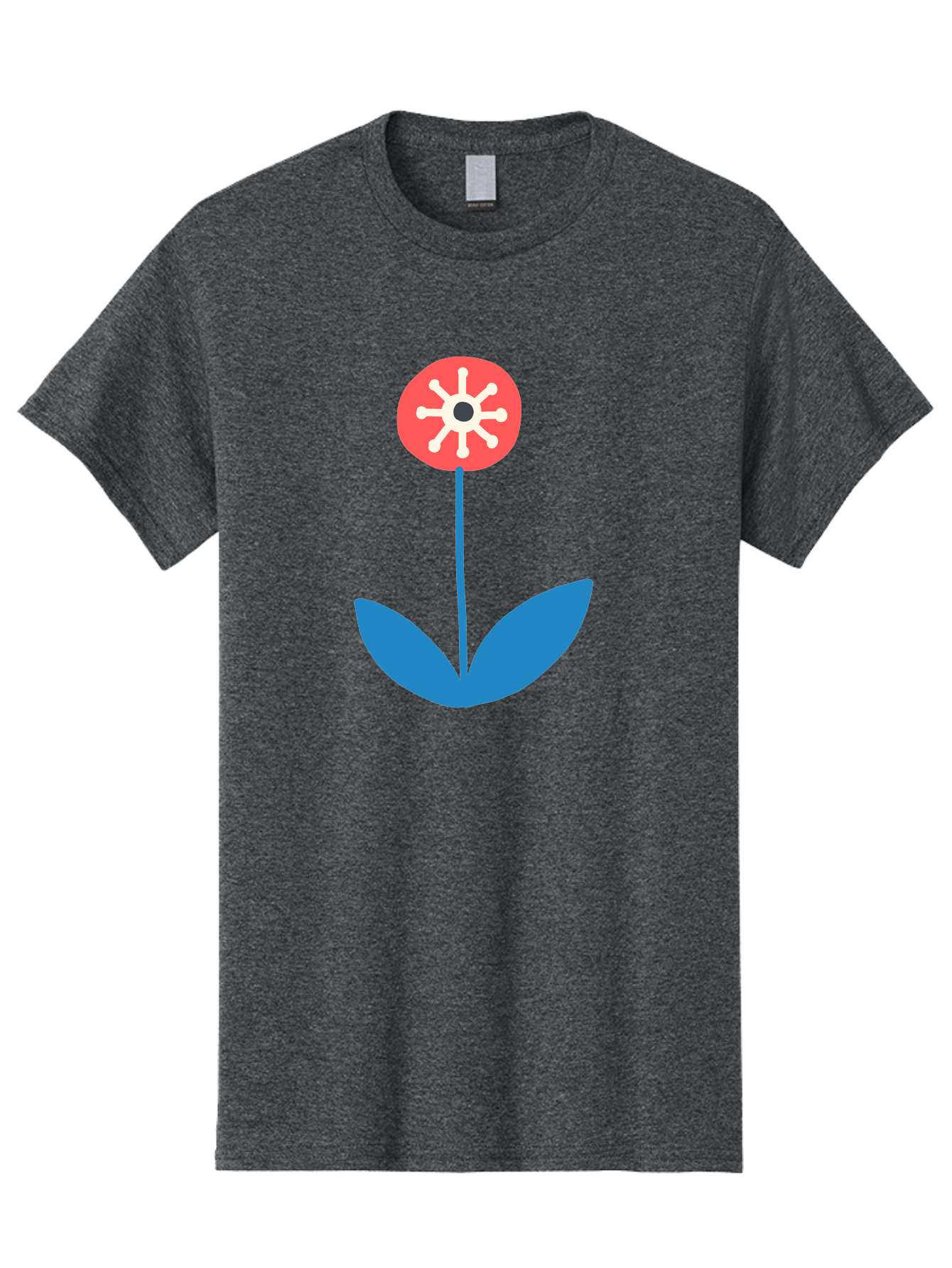 Flower-Icon Men'S Graphic Tee, 100% Cotton, Comfortable Casual Summer Wear, Machine Washable, Simple Flower, Minimalist Design, Red And White Petals, Blue Leaves, Floral Illustration, Modern Art, Digital Graphics, Stylized Bloom Aab732