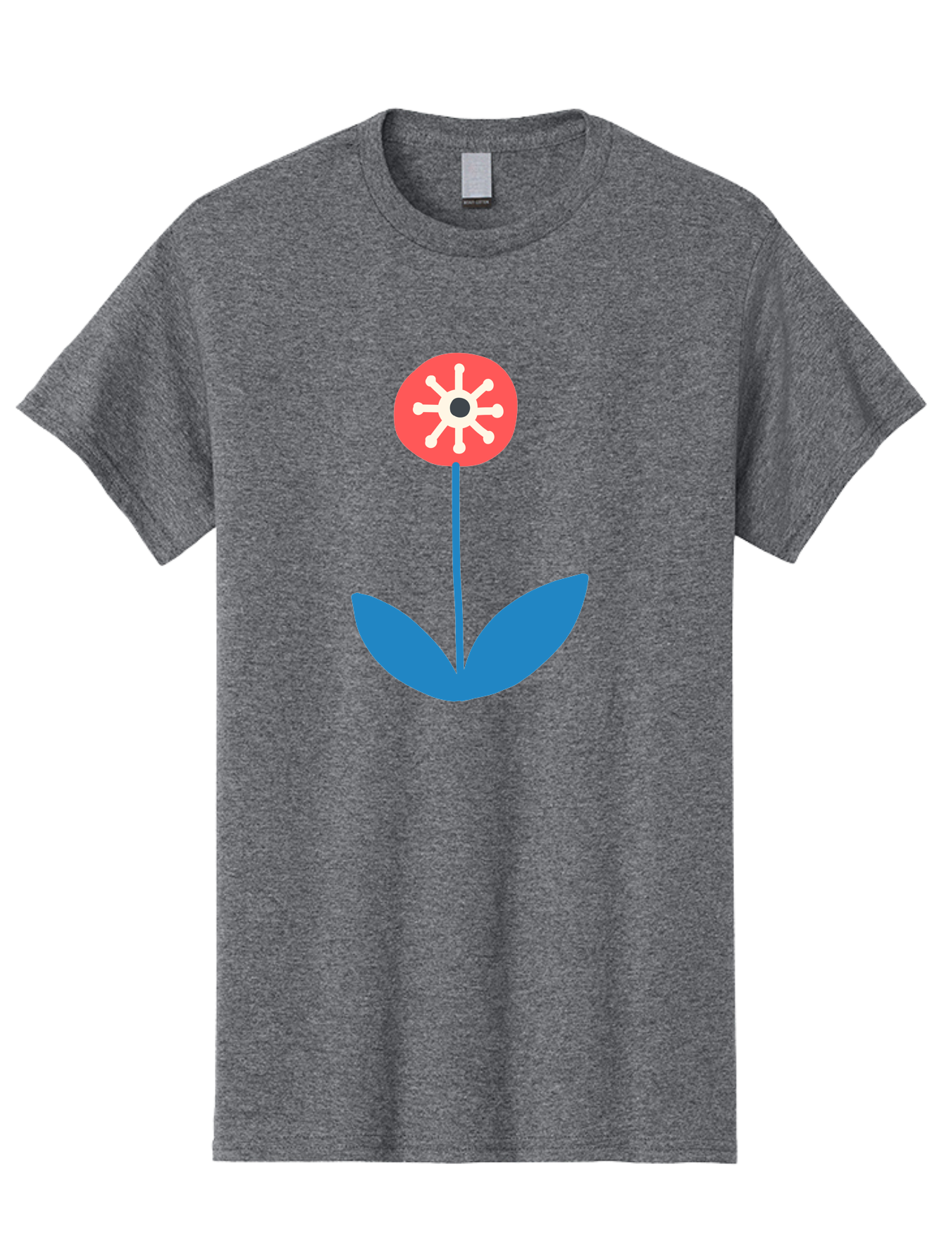 Flower-Icon Men'S Graphic Tee, 100% Cotton, Comfortable Casual Summer Wear, Machine Washable, Simple Flower, Minimalist Design, Red And White Petals, Blue Leaves, Floral Illustration, Modern Art, Digital Graphics, Stylized Bloom Aab732