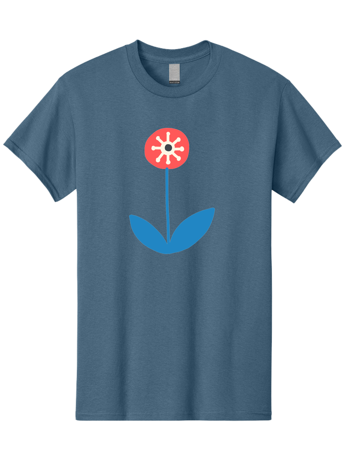 Flower-Icon Men'S Graphic Tee, 100% Cotton, Comfortable Casual Summer Wear, Machine Washable, Simple Flower, Minimalist Design, Red And White Petals, Blue Leaves, Floral Illustration, Modern Art, Digital Graphics, Stylized Bloom Aab732