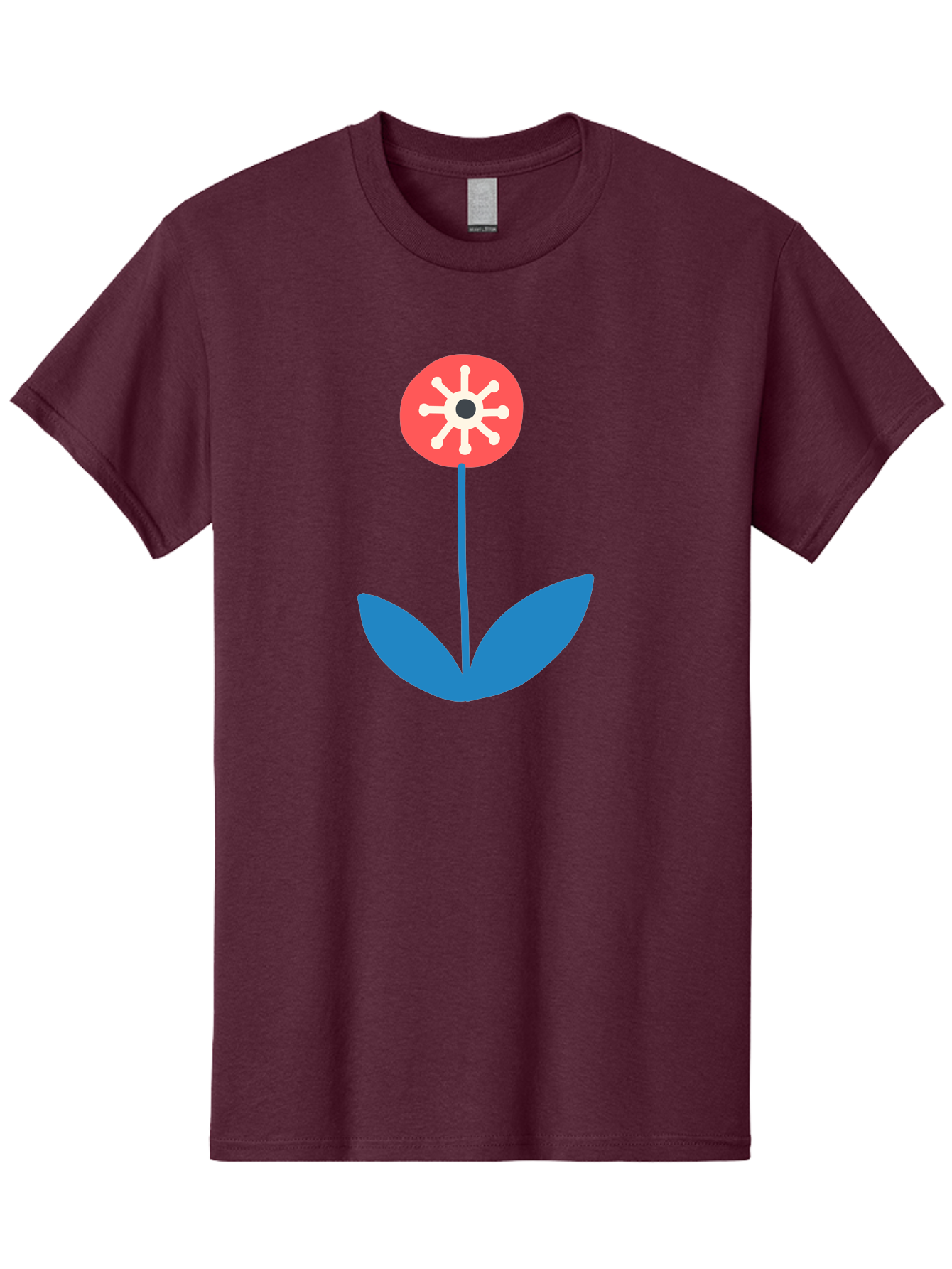 Flower-Icon Men'S Graphic Tee, 100% Cotton, Comfortable Casual Summer Wear, Machine Washable, Simple Flower, Minimalist Design, Red And White Petals, Blue Leaves, Floral Illustration, Modern Art, Digital Graphics, Stylized Bloom Aab732