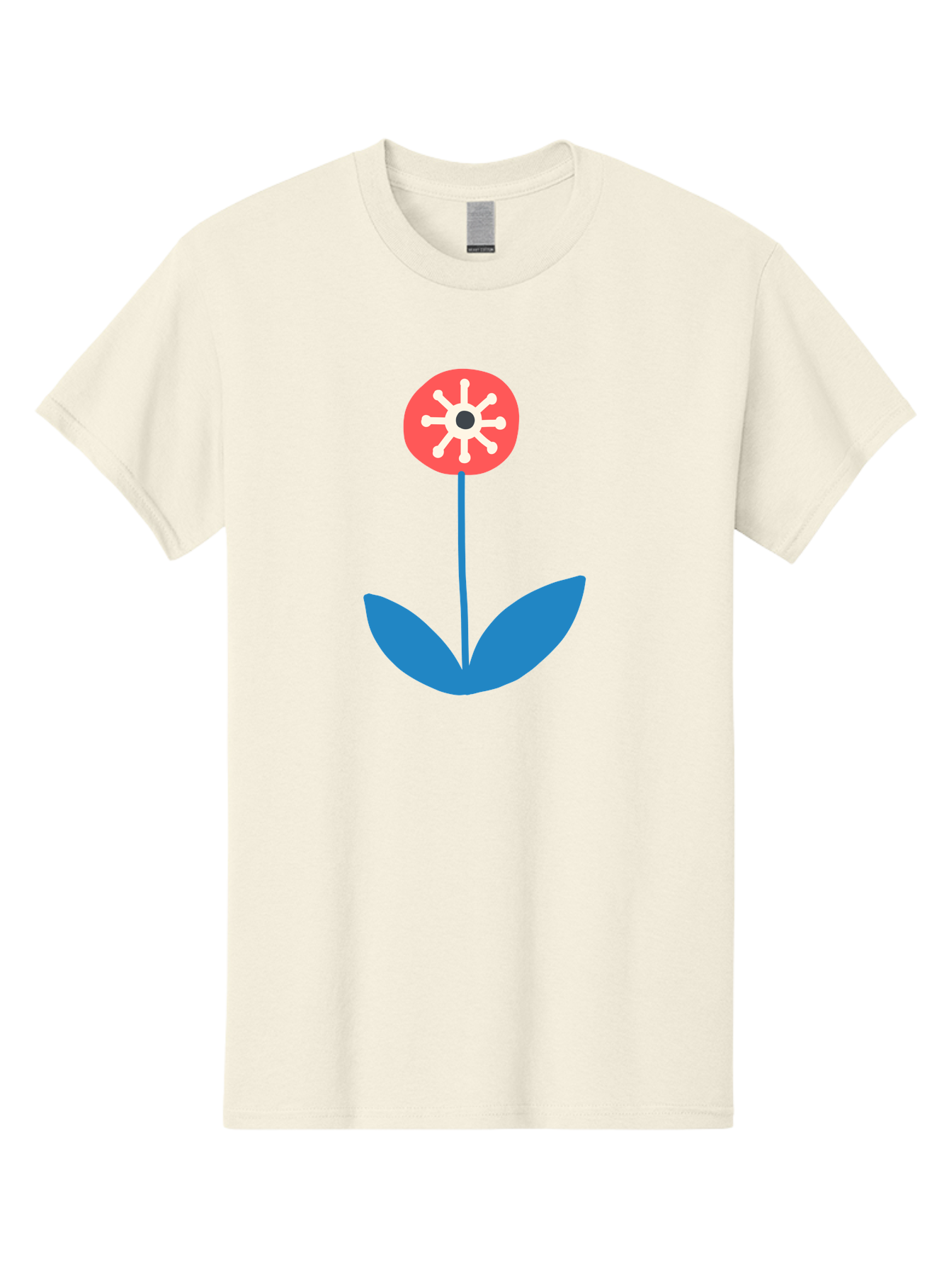 Flower-Icon Men'S Graphic Tee, 100% Cotton, Comfortable Casual Summer Wear, Machine Washable, Simple Flower, Minimalist Design, Red And White Petals, Blue Leaves, Floral Illustration, Modern Art, Digital Graphics, Stylized Bloom Aab732